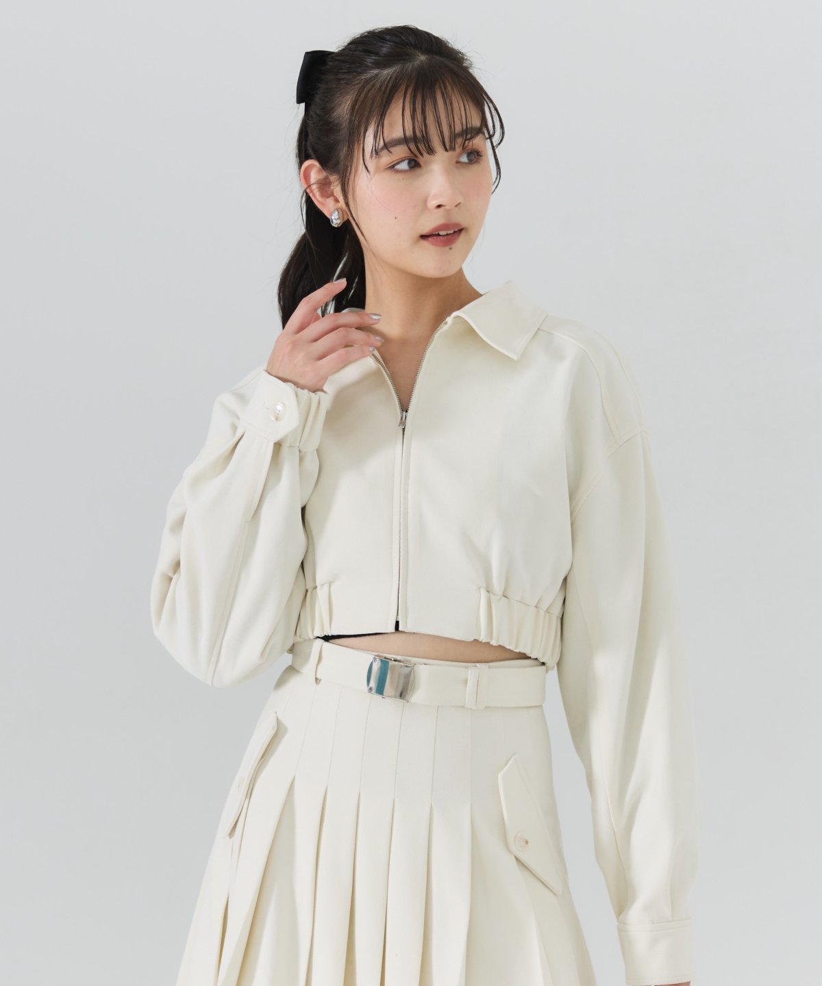 【SALE／50%OFF】REDYAZEL 【セットアップ可能】フロントジップショートブルゾン レディアゼル ジャケット・アウター ブルゾン・ジャンパー ブルー ホワイト グレー【送料無料】