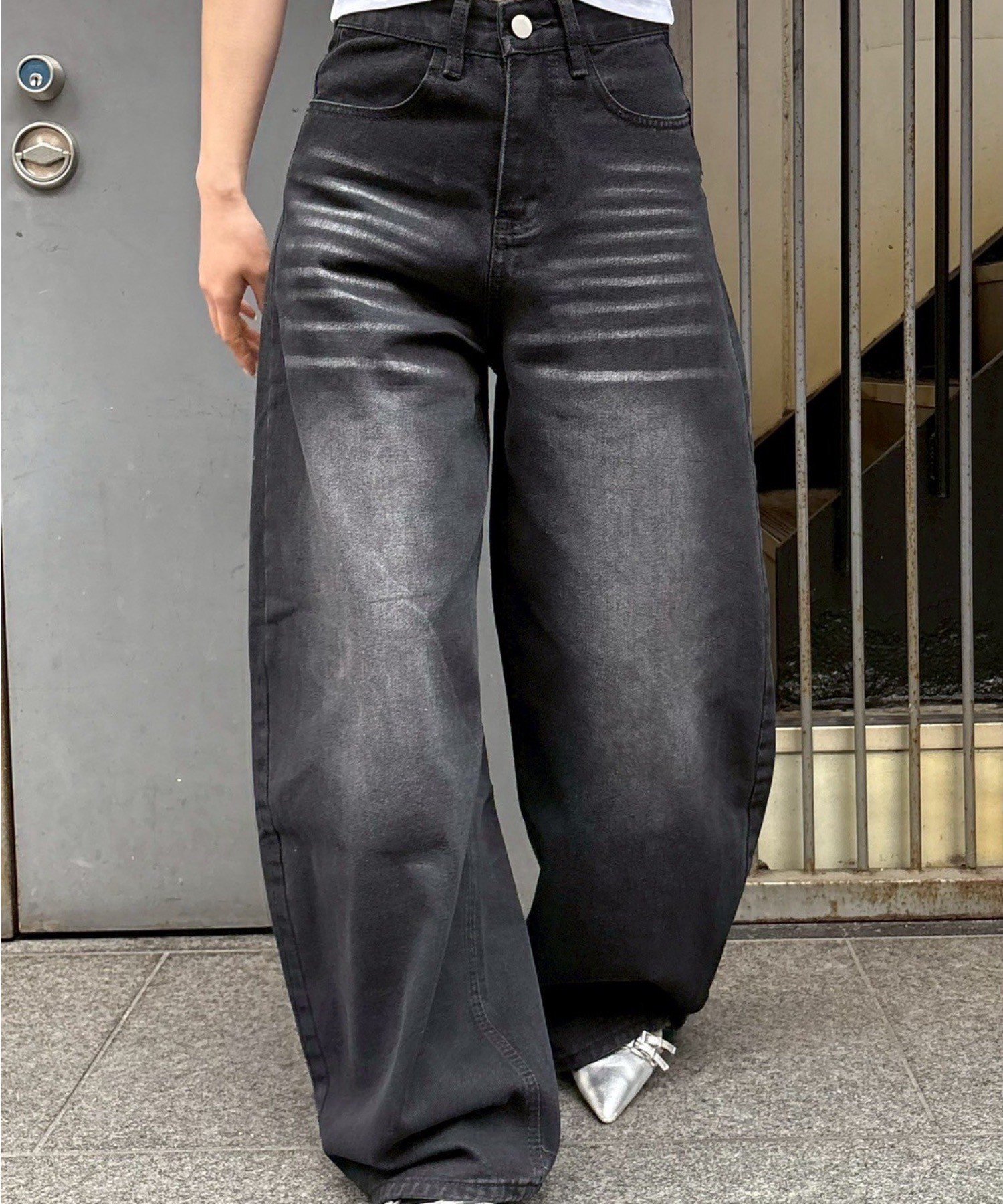 XU 【XU】back print wide denim pants ネバーマインドザエックスユー／チカシツプラス パンツ ジーンズ・デニムパンツ ブラック