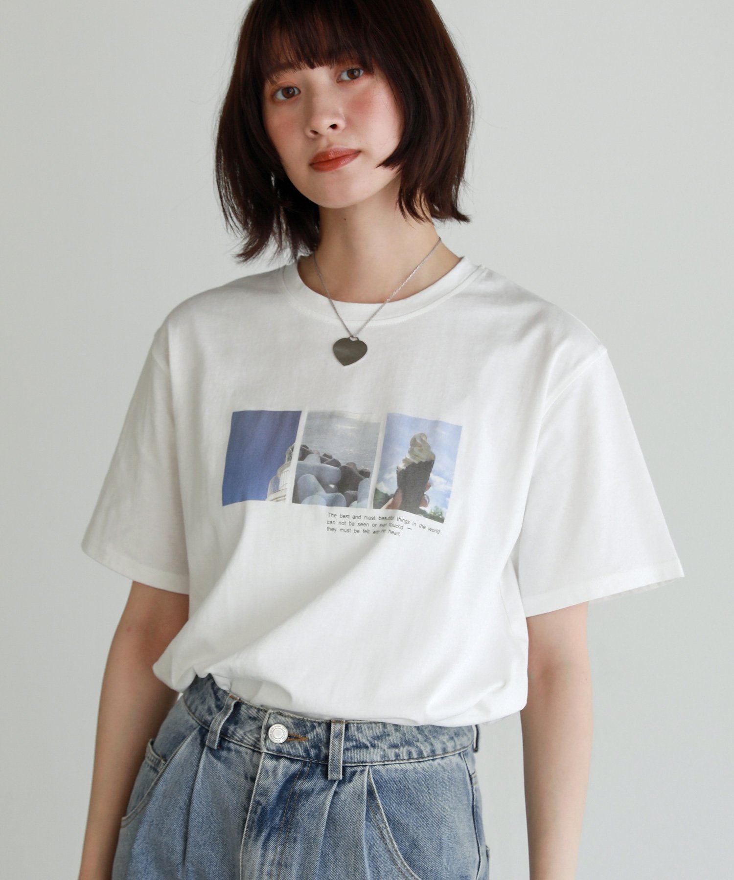 shetila Ice cream photoプリント コットン100％Tシャツ カジュアル トップス カットソー・Tシャツ ブラック ホワイト