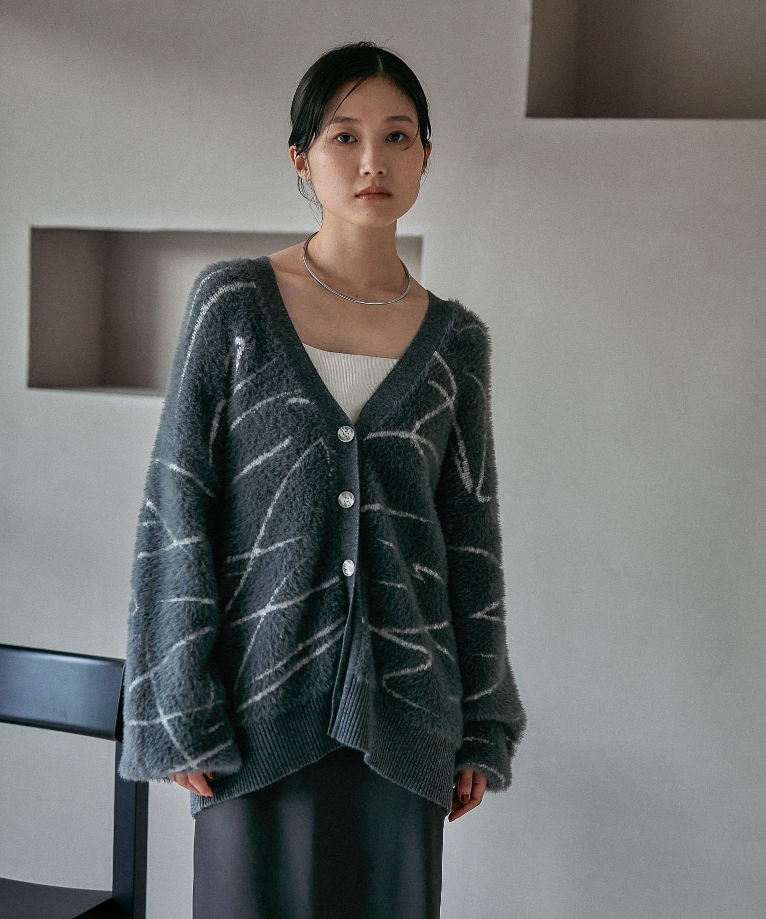 【SALE／20%OFF】LEPSIM 7ゲージスケッチラインカーディガン レプシィム トップス ニット ホワイト ブ..