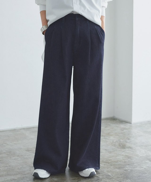 RASW [RASW]タックウエストワイドデニムパンツ ピエロ パンツ ジーンズ・デニムパンツ ブルー