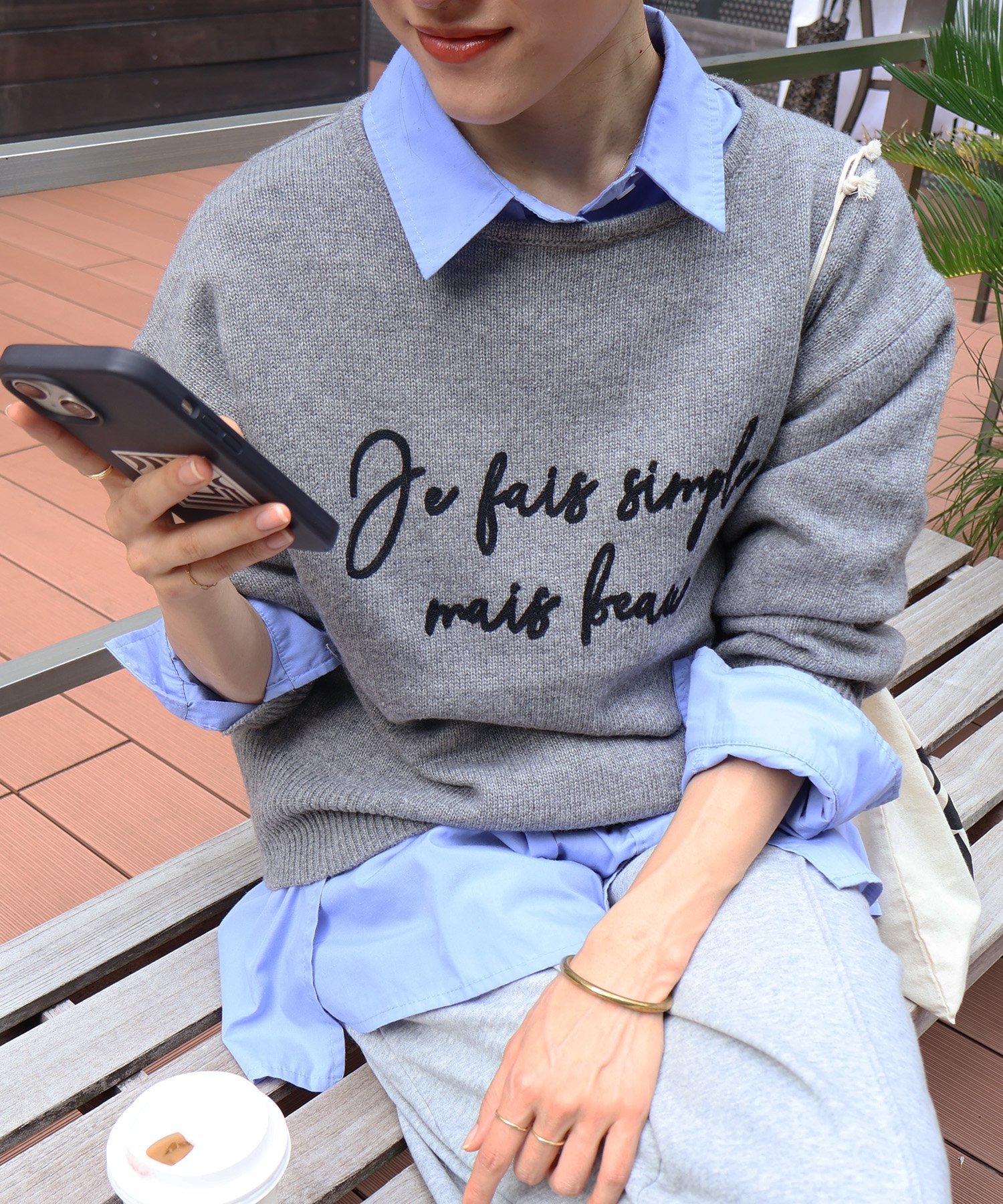 【SALE／10%OFF】le.coeur blanc メッセージ刺繍プルオーバー ルクールブラン トップス ニット ホワイト グレー ブラウン【送料無料】のサムネイル