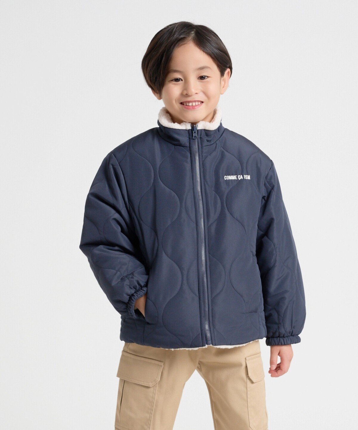 COMME CA ISM 【オンライン限定カラー:ブラック】リバーシブル キルト*ボア ブルゾン コムサイズム ジャケット・アウター ブルゾン・ジャンパー ネイビー ブラック カーキグリーン【送料無料】