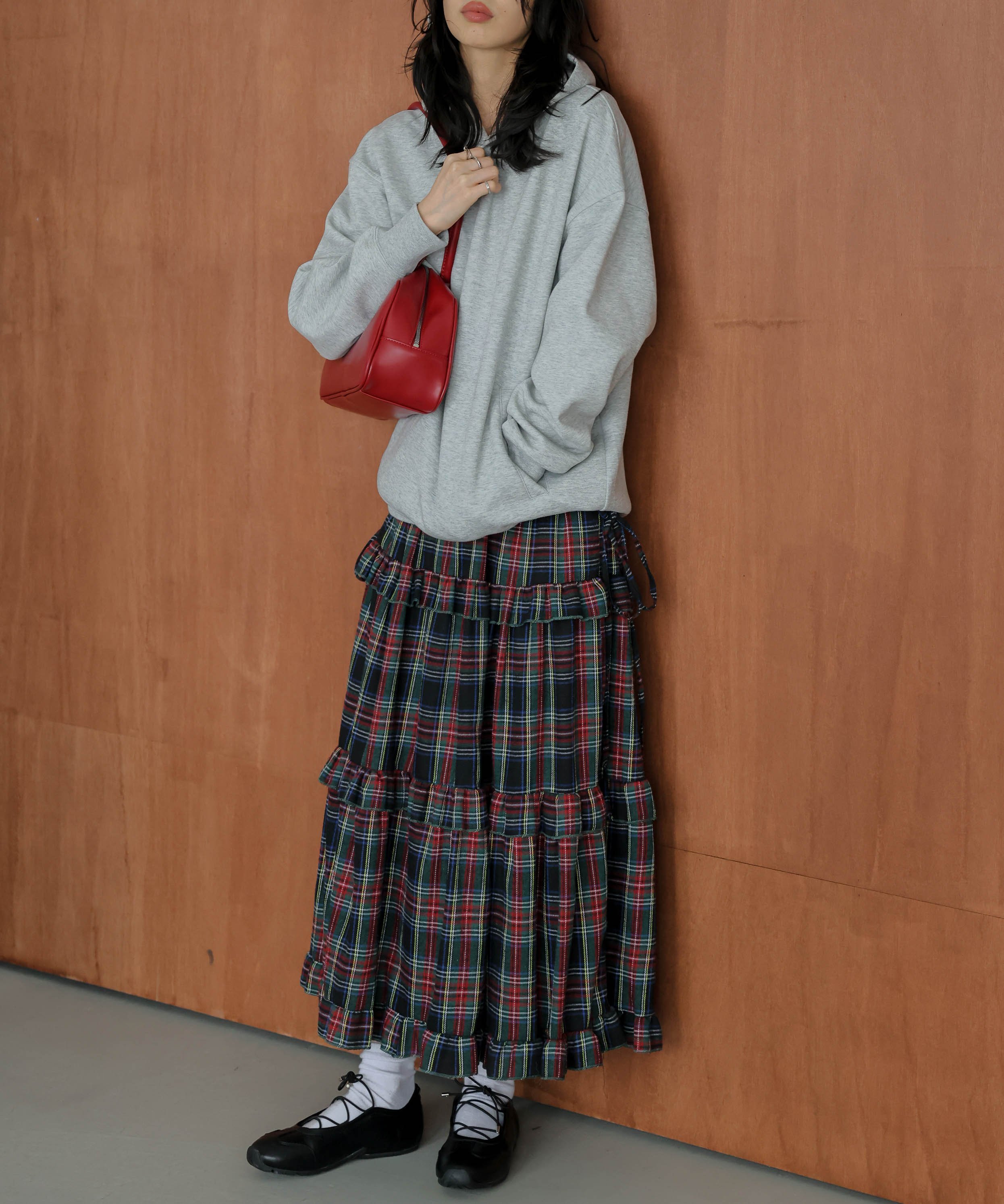 【SALE／42%OFF】La-gemme ティアード フリルスカート ラジュール スカート ロング・マキシスカート グリーン レッド ブラック