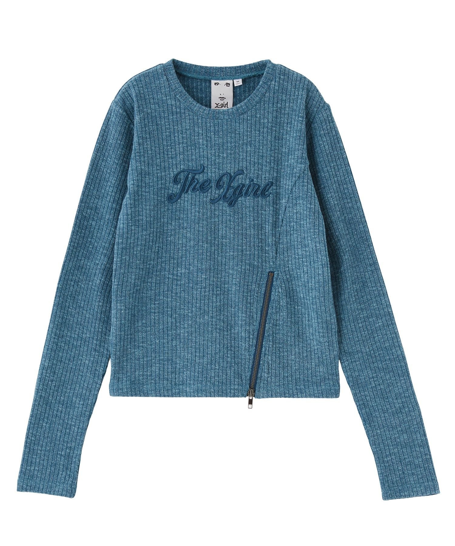 X-girl ZIP HEM COMPACT RIBBED TOP エックスガール トップス カットソー・Tシャツ ピンク ブルー ブラック