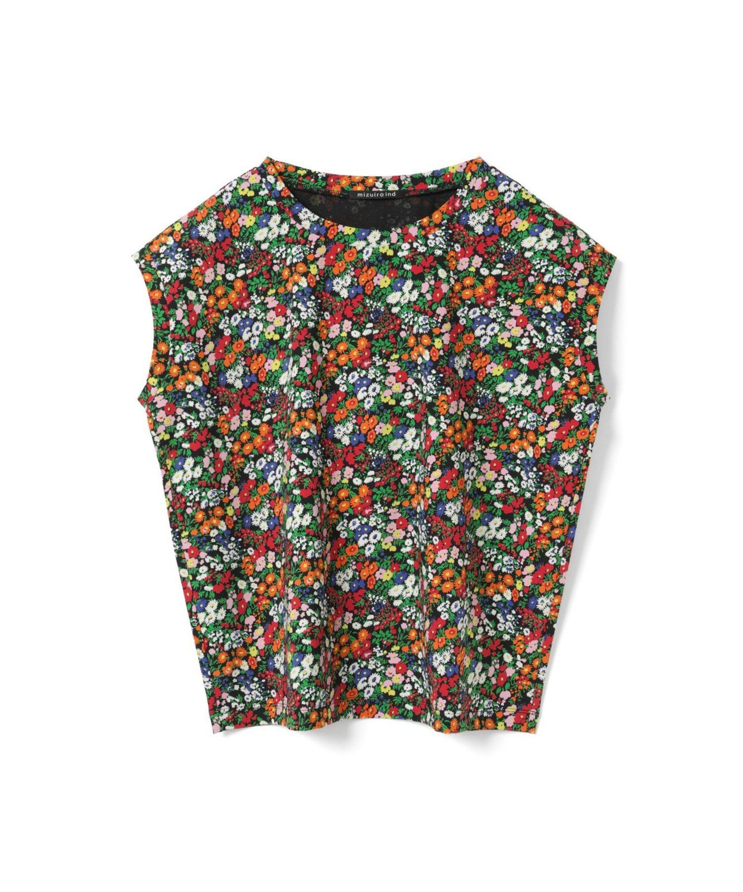 mizuiro ind mizuiro ind フラワープリントフレンチスリーブプルオーバー マーコート トップス カットソー・Tシャツ ブラック ネイビー