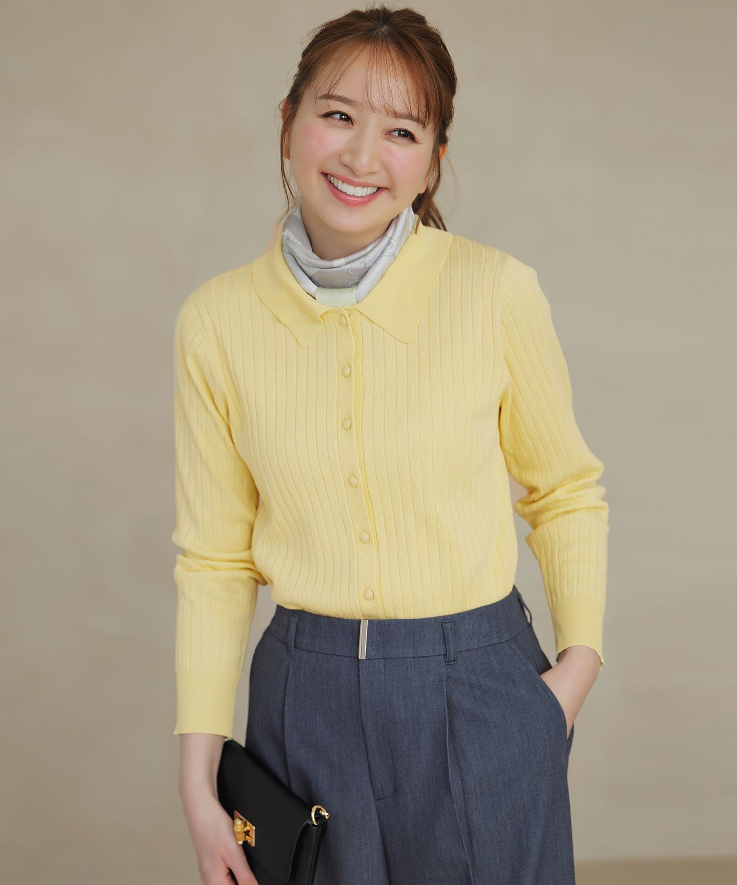 【SALE／30%OFF】ANY SIS S ポロカラーリブ ニット エニィスィス トップス ニット イエロー ネイビー グレー【送料無料】