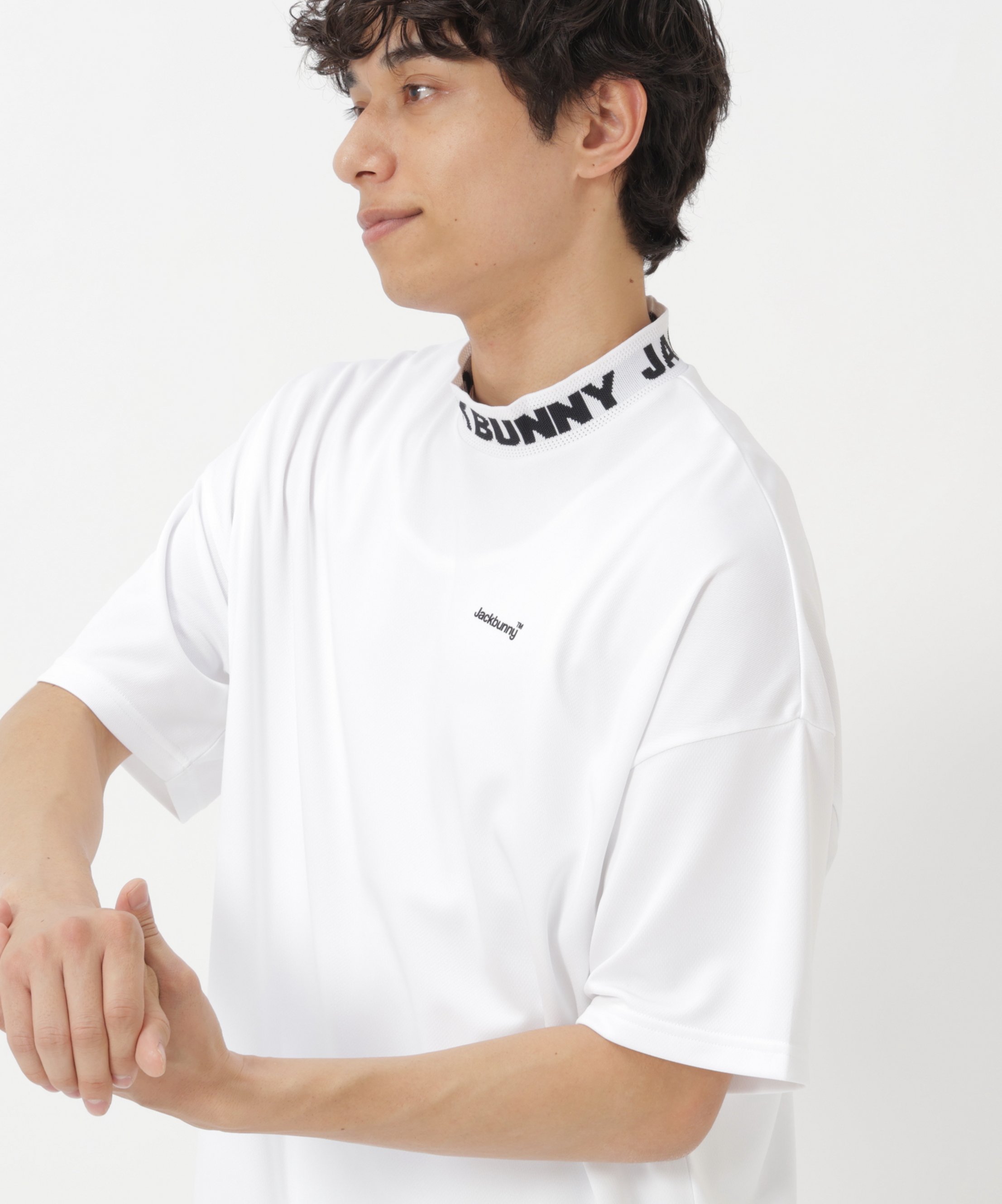 Jack Bunny!! ロゴジャガード半袖モックネックカットソー ジャックバニー トップス その他のトップス ホワイト グリーン ブラック【送料無料】