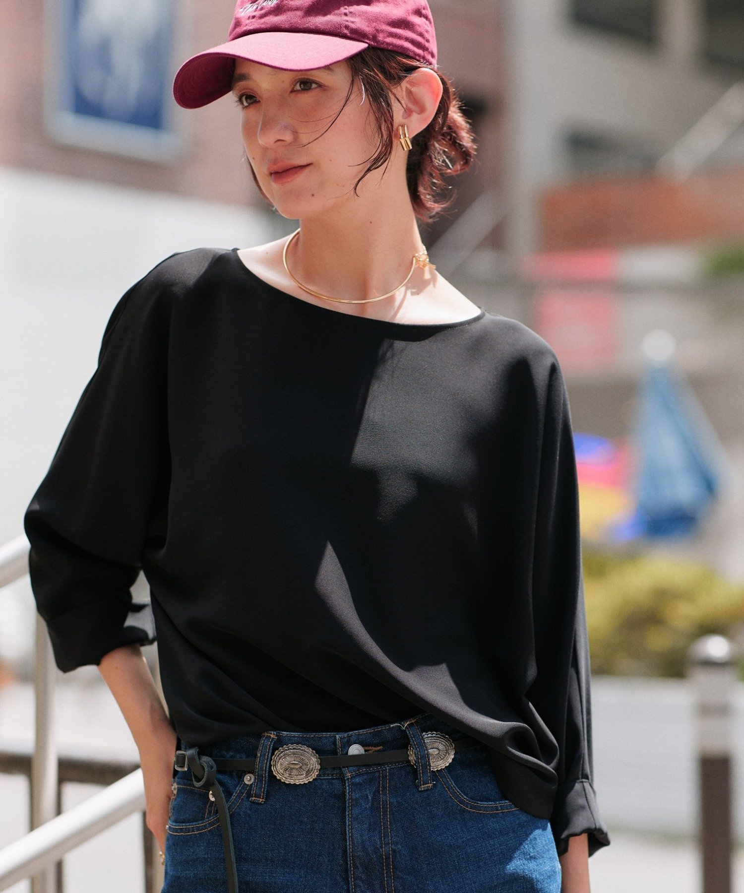 RIVE DROITE 【接触冷感/紫外線防止/防シワ性】ドルマンターンバックブラウス リヴドロワ トップス シャツ・ブラウス ホワイト ブラック