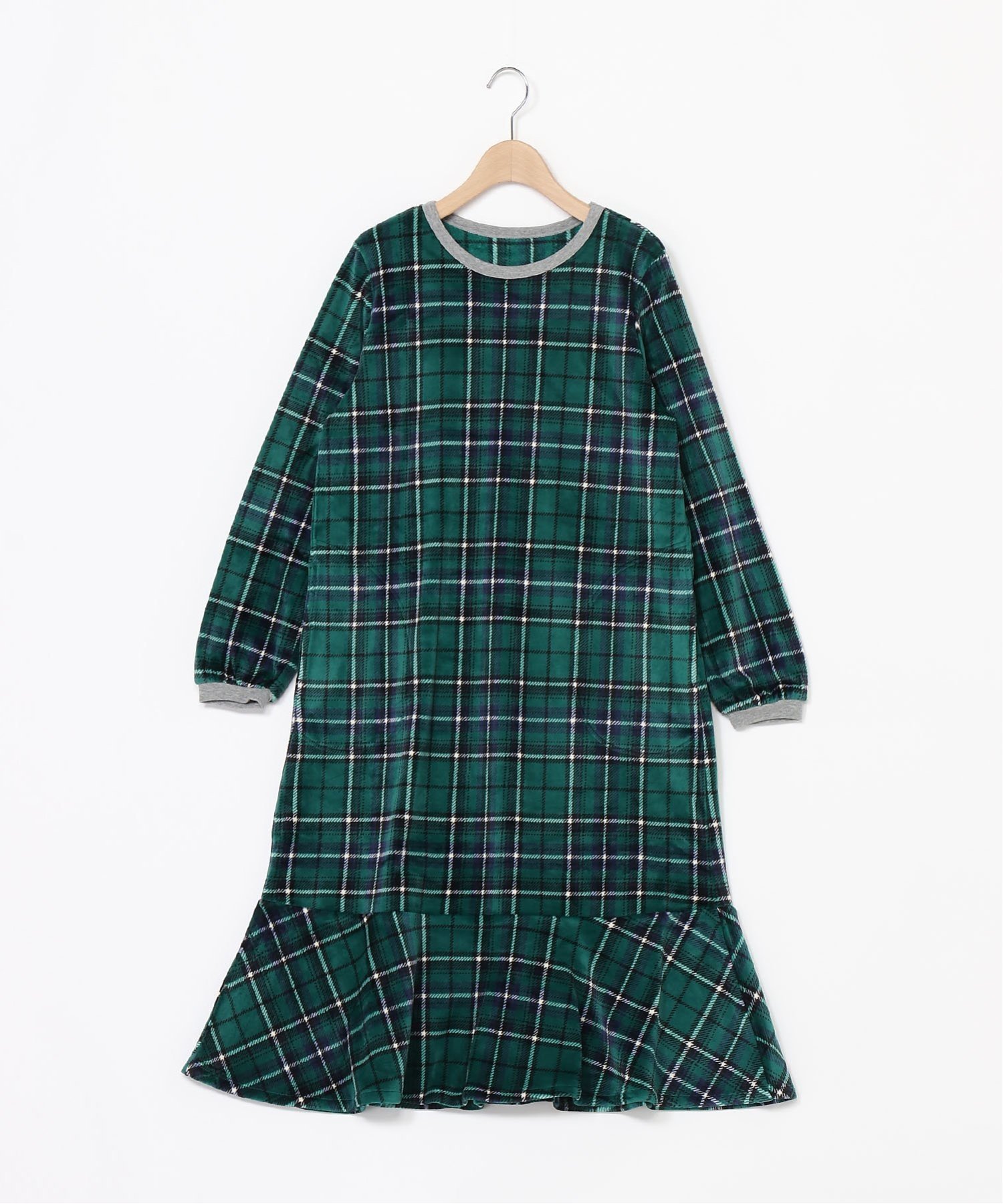 KID BLUE (W)24ストレッチシャギータータンチェック 長袖ワンピース キッドブルー インナー・ルームウェア その他のインナー・ルームウェア グリーン ホワイト