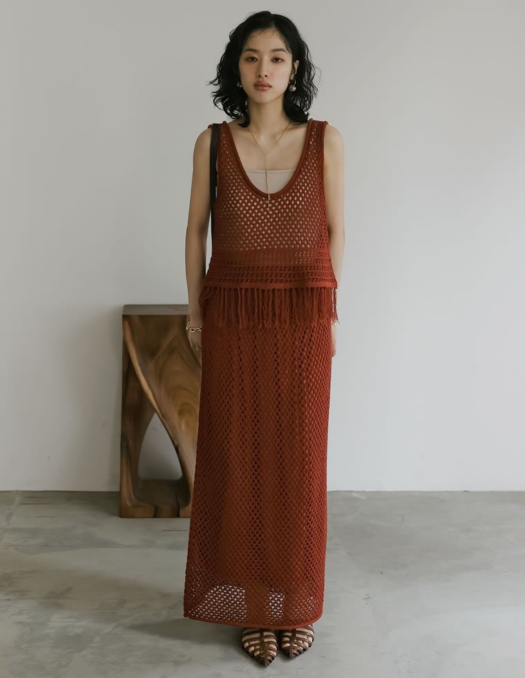 【SALE／70%OFF】Re:EDIT メッシュニットフリンジトップス リエディ トップス ニット オレンジ ホワイト ブラック stylife-15053434 Rakuten Fashion サンプル画像3