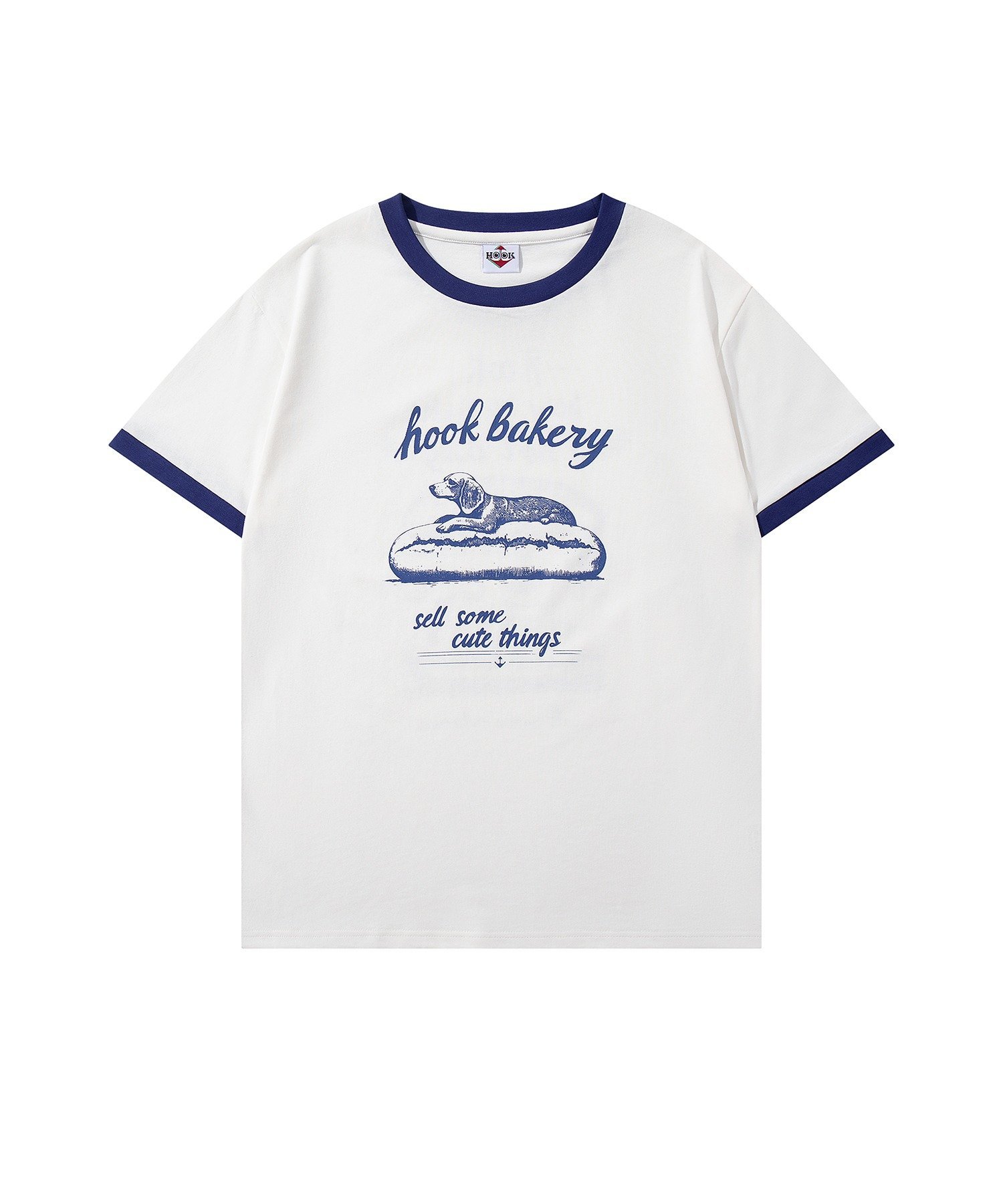 HOOK HOOK -original- ヴィンテージ風『ホット ドッグ』プリントリンガーTEE アイモハ トップス カットソー・Tシャツ レッド ブルー