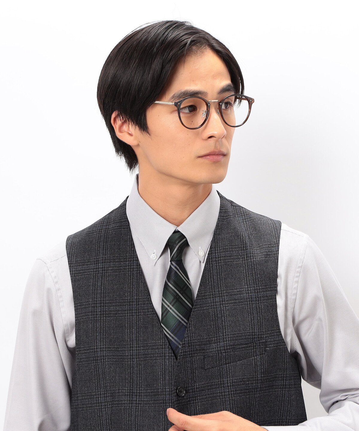 COMME CA ISM タータンチェック柄 ネクタイ コムサイズム スーツ・フォーマル ネクタイ・蝶ネクタイ ネイビー グリーン