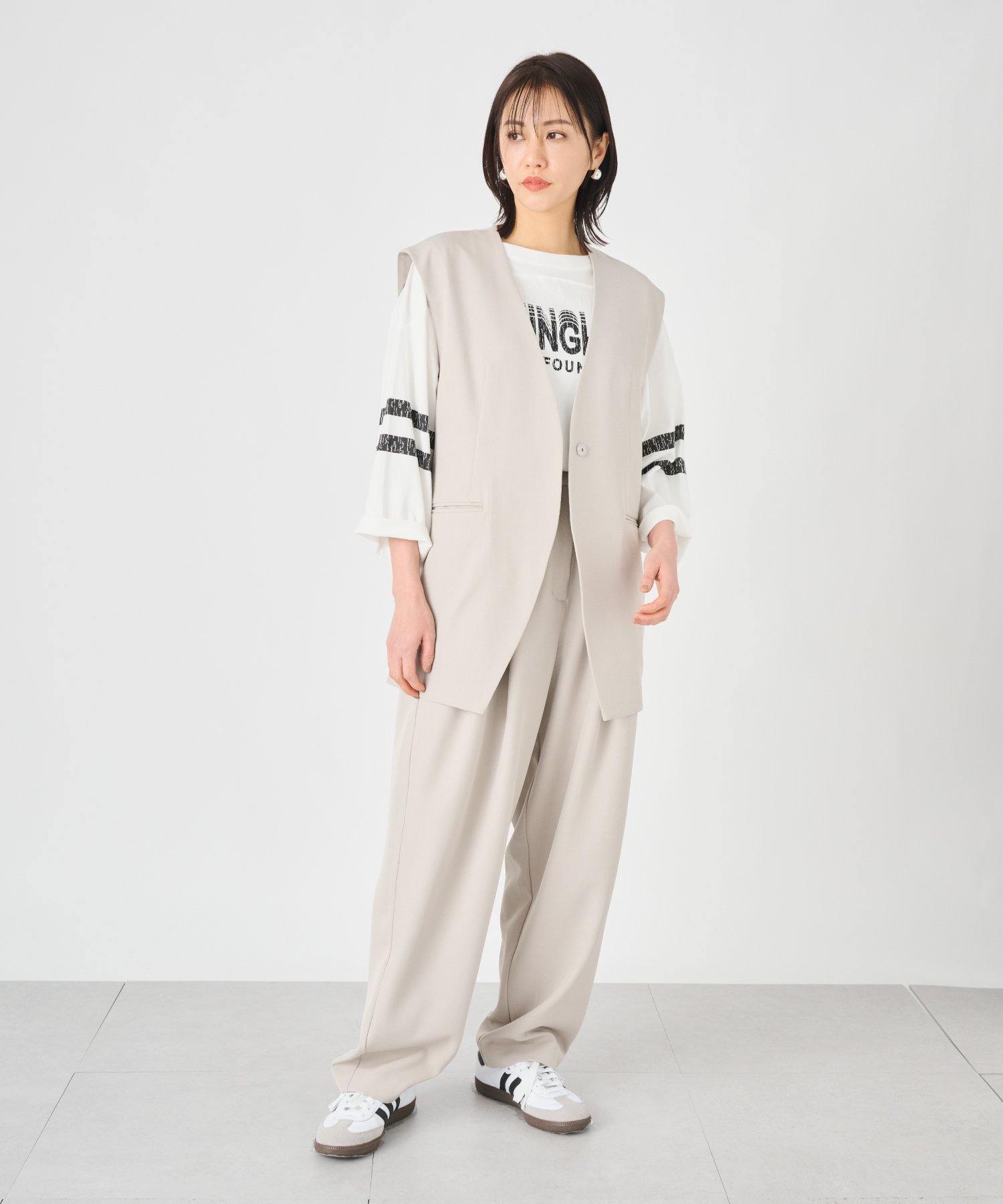 ever closet ミドルジレ エバークローゼット トップス ベスト・ジレ ブラック ベージュ【送料無料】