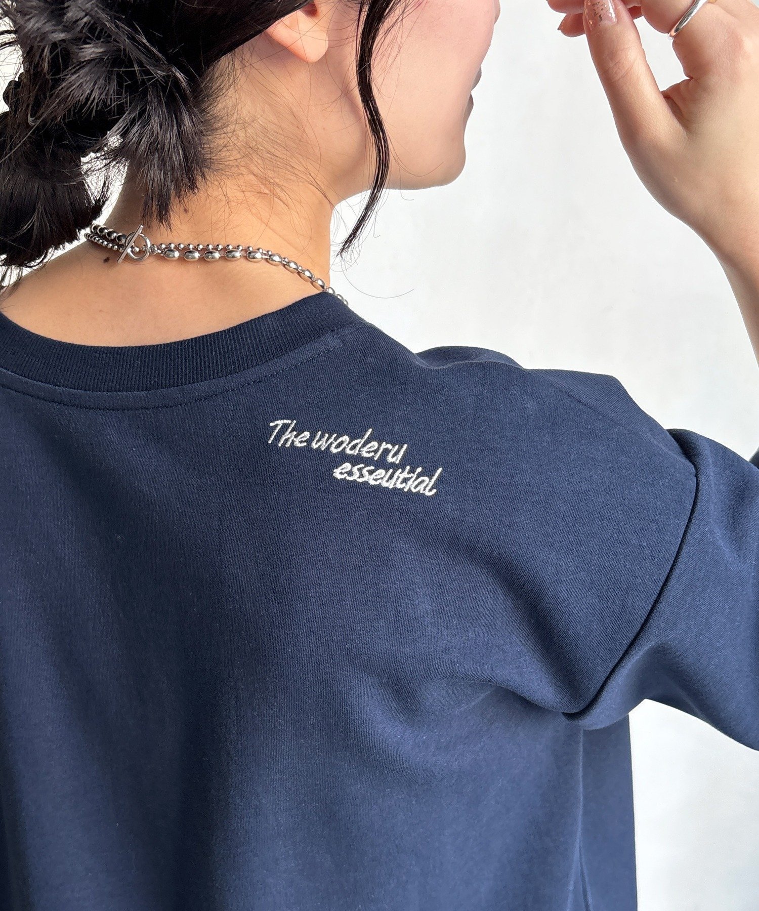 【セットアップ可能】バックワンポイントロゴ刺繍プルオーバー ドゥドゥ トップス カットソー・Tシャツ ネイビー グレー