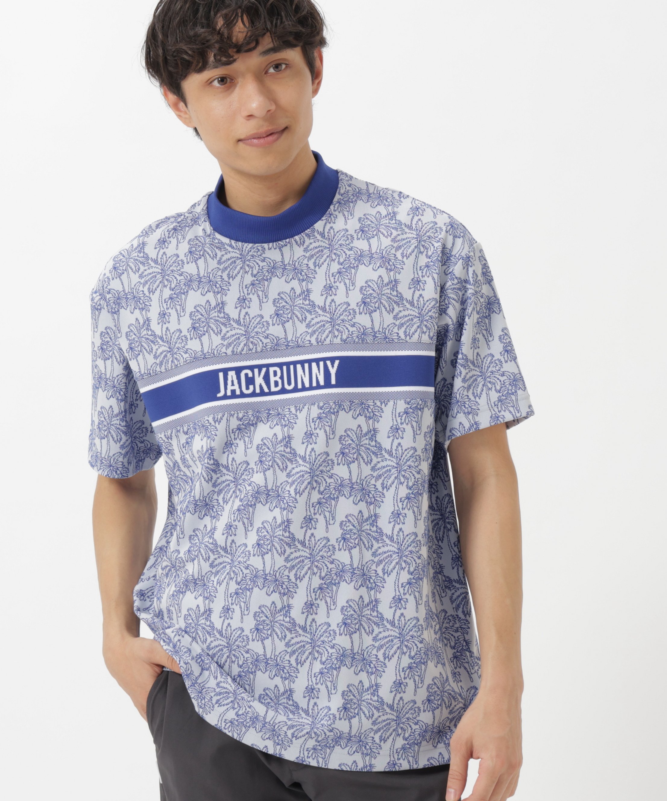 Jack Bunny!! SPXトワルドジュイ椰子ジャガード半袖モックネックカットソー ジャックバニー トップス その他のトップス ブルー