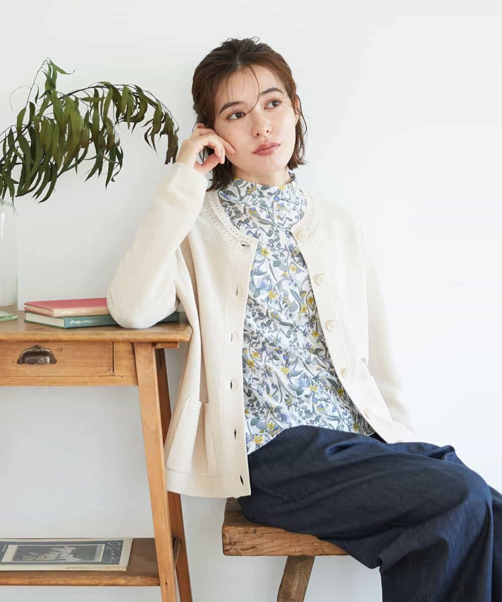 GIANNI LO GIUDICE（小さいサイズ） ペーパーヤーンニットカーディガン メゾンドゥサンク トップス カーディガン ベージュ グリーン ネイビー【送料無料】