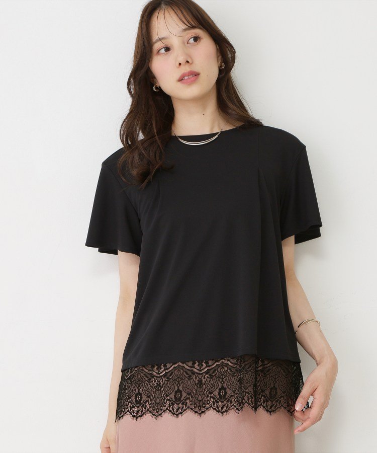 【手洗い可/日本製/接触冷感】裾レースカットソー クード シャンス トップス カットソー・Tシャツ ホワイト ブルー ブラック