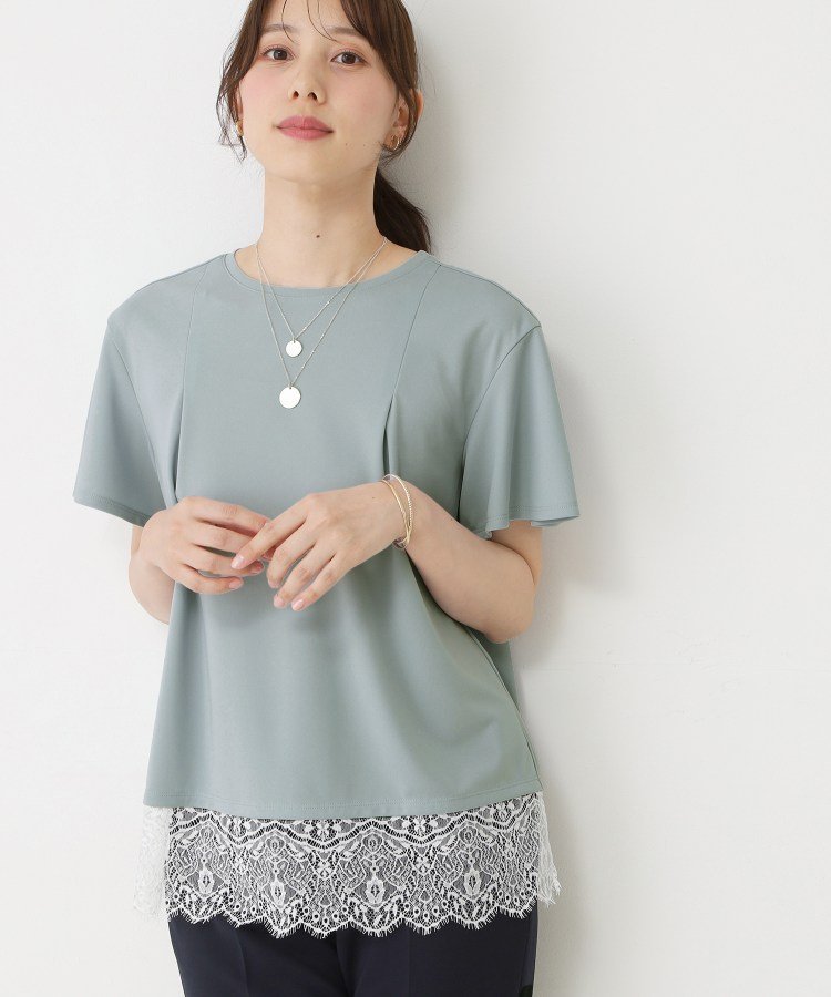【手洗い可/日本製/接触冷感】裾レースカットソー クード シャンス トップス カットソー・Tシャツ ホワイト ブルー ブラック