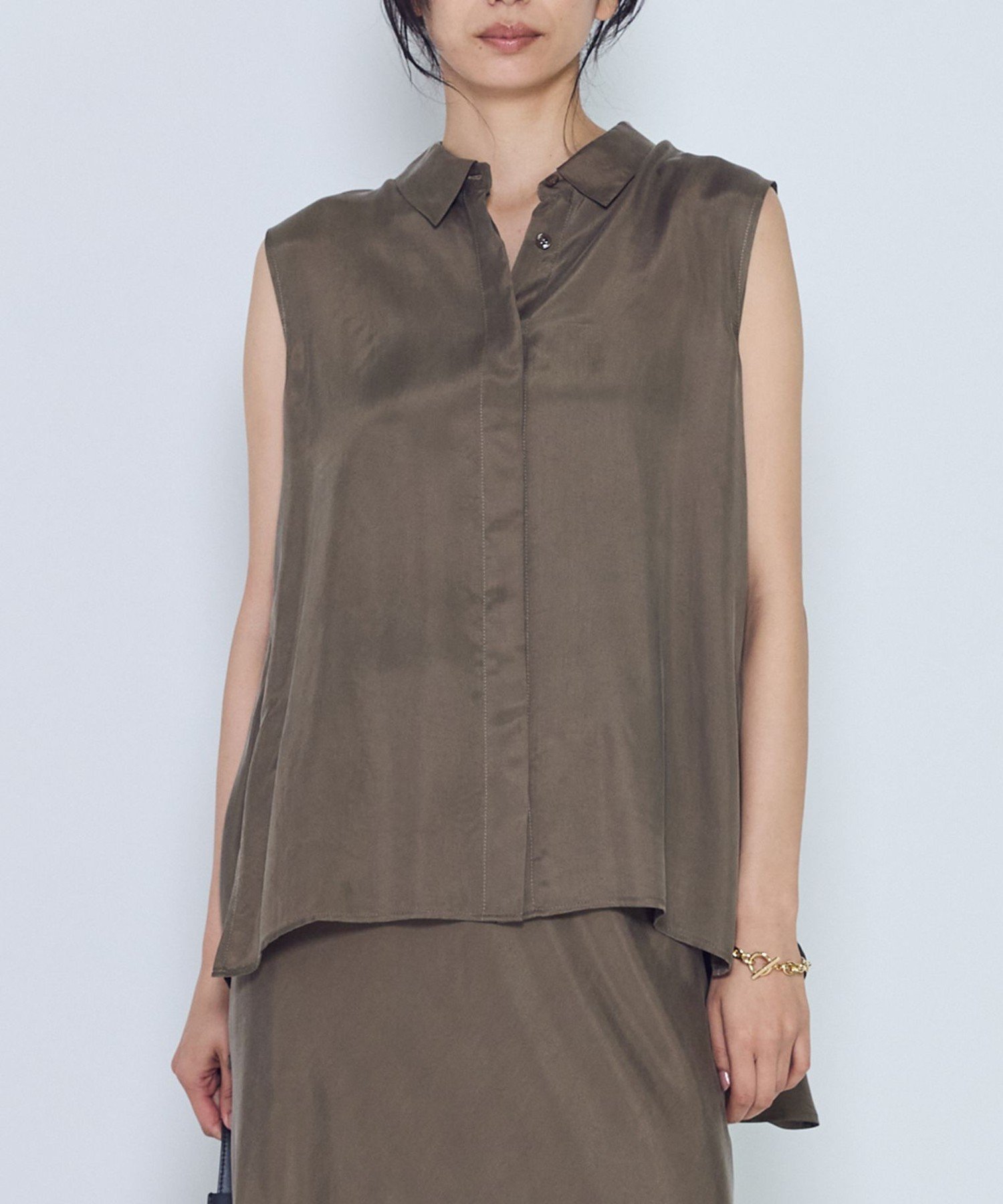 1er Arrondissement キュプラフィブリルフレンチスリーブシャツ プルミエアロンディスモン トップス シャツ・ブラウス ブラック ブラウン