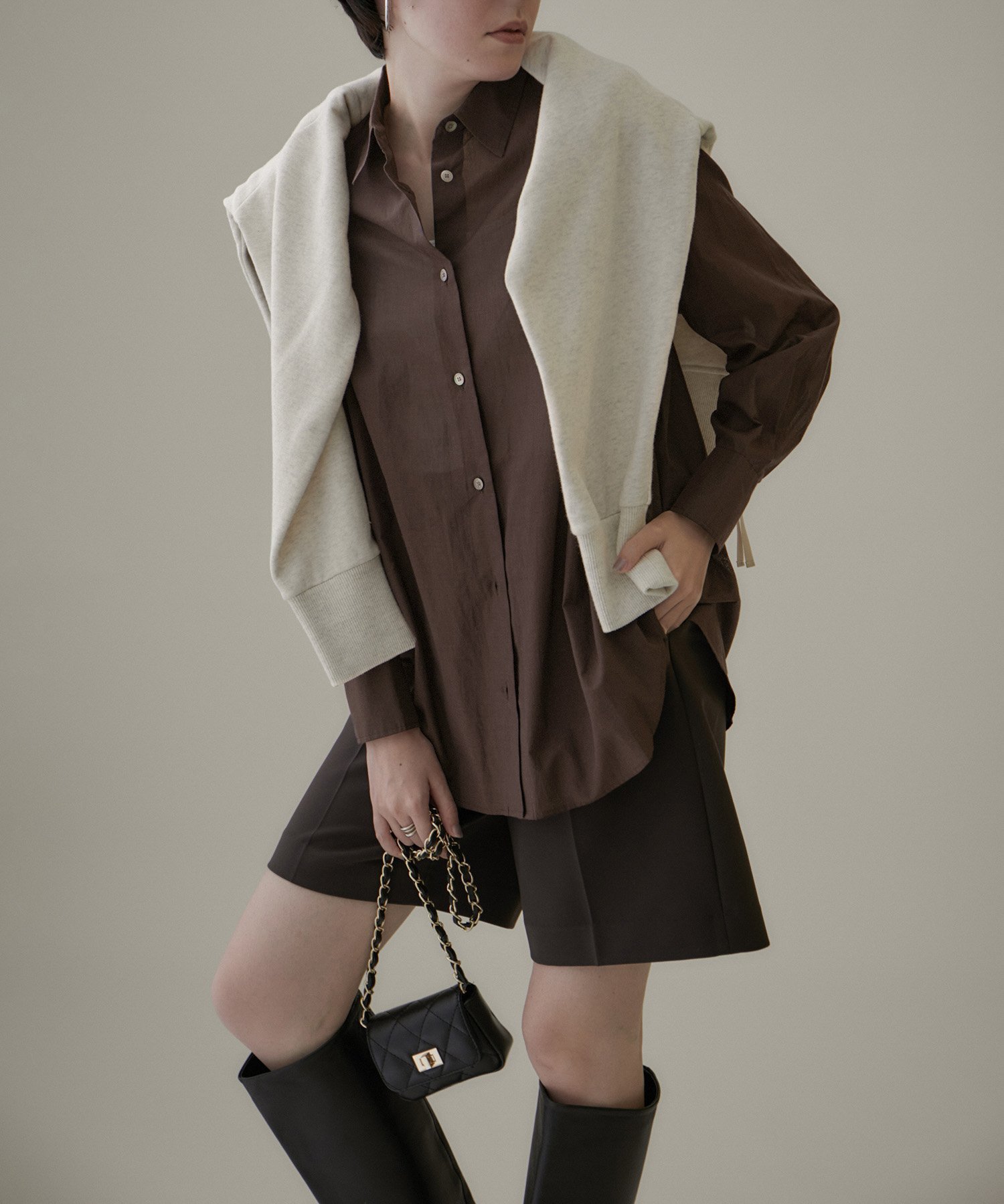 【SALE／40%OFF】SALON adam et rope' コットンワッシャーローンオーバーシャツ 無地/チェック サロン アダム エ ロペ トップス シャツ・ブラウス ブラウン ホワイト ブラック【送料無料】