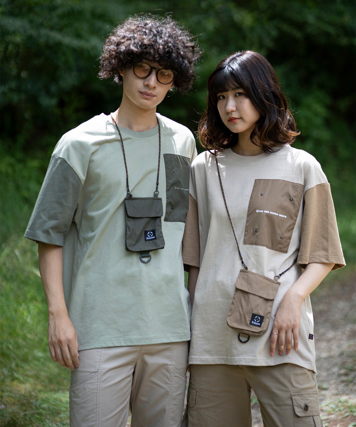 S'more S'more/2WAY REMOVABLE POCKET COTTON CREW NECK BIG S/S T-SHIRT アイモハ トップス カットソー・Tシャツ グリーン ブラウン