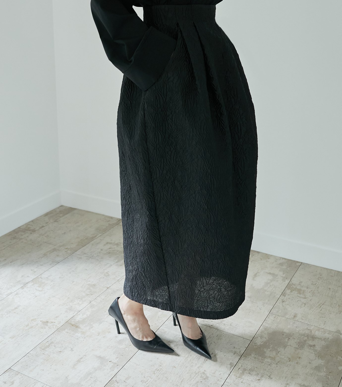 LE CIEL BLEU ハイネックウエストコクーンスカート / High-Waisted Cocoon Skirt ルシェルブルー スカート ミディアムスカート グレー ブラック