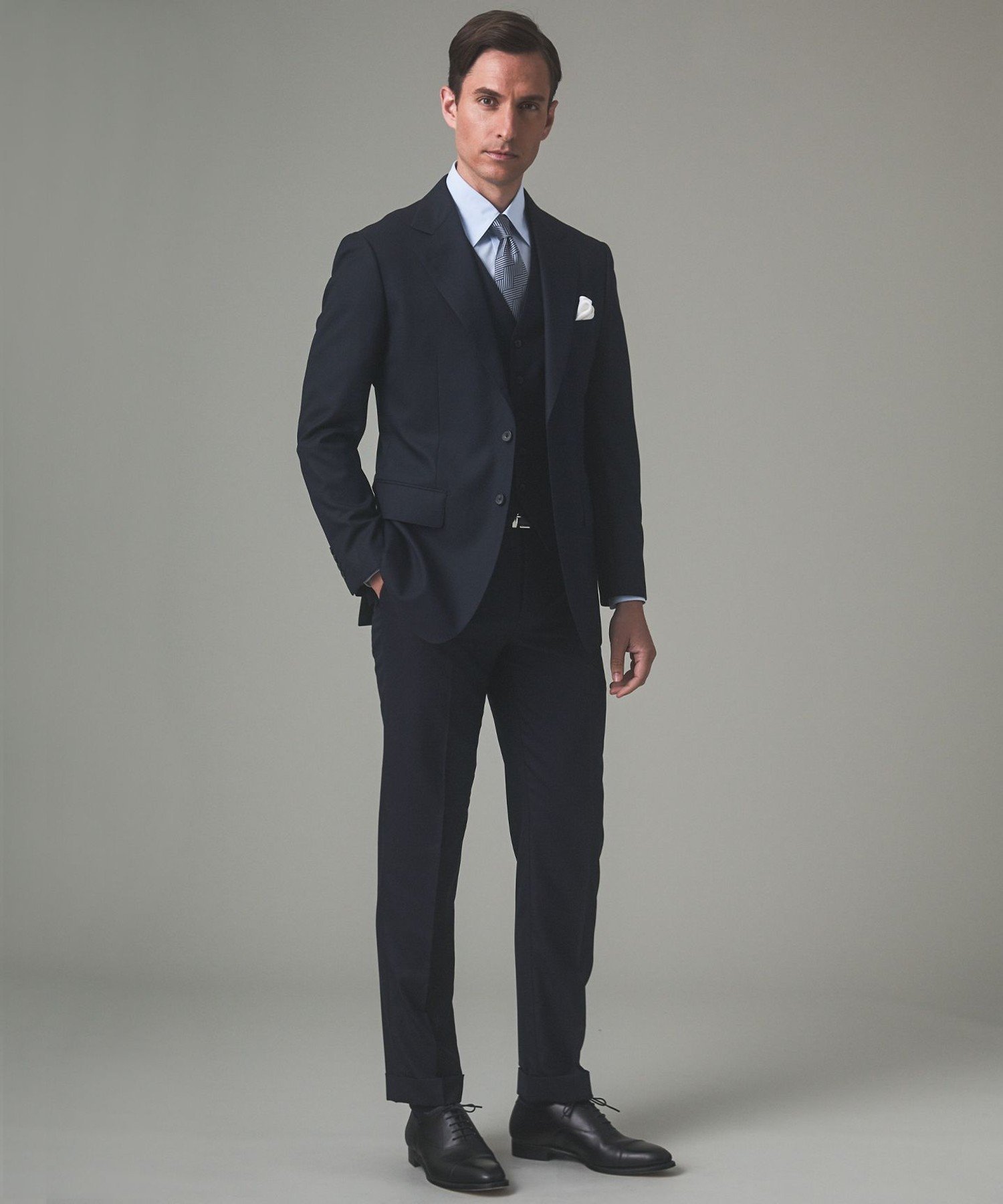 GOTAIRIKU シワになりにくい【御幸毛織/みゆきけおり】Superior160s 3ピーススーツ(ネイビー) ゴタイリク スーツ・フォーマル セットアップスーツ ネイビー【送料無料】