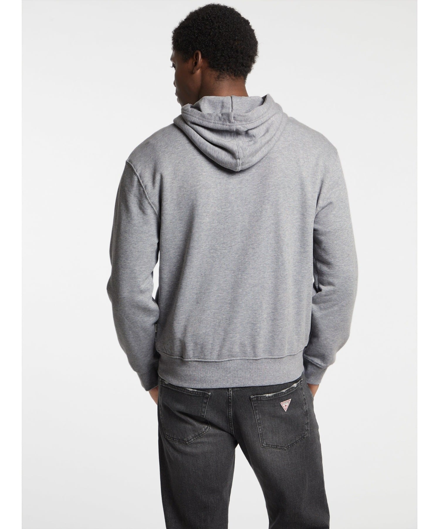 GUESS JEANS パーカー(M)Eco Hooded Logo Sweater ゲス トップス パーカー・フーディー ブラック グレー
