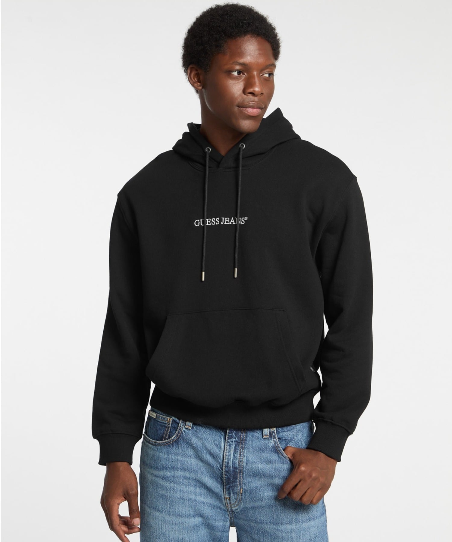 GUESS JEANS パーカー(M)Eco Hooded Logo Sweater ゲス トップス パーカー・フーディー ブラック グレー