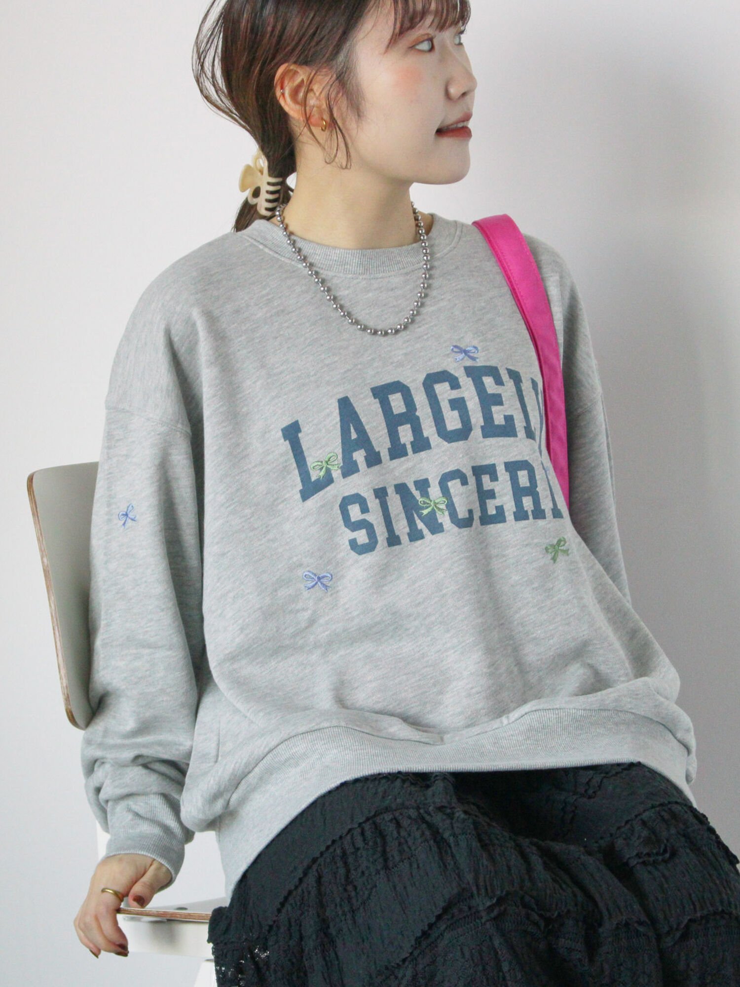 【SALE／31%OFF】ehka sopo プリント刺繍スウェット エヘカソポ トップス カットソー・Tシャツ ベージュ ブルー グリーン グレーのサムネイル