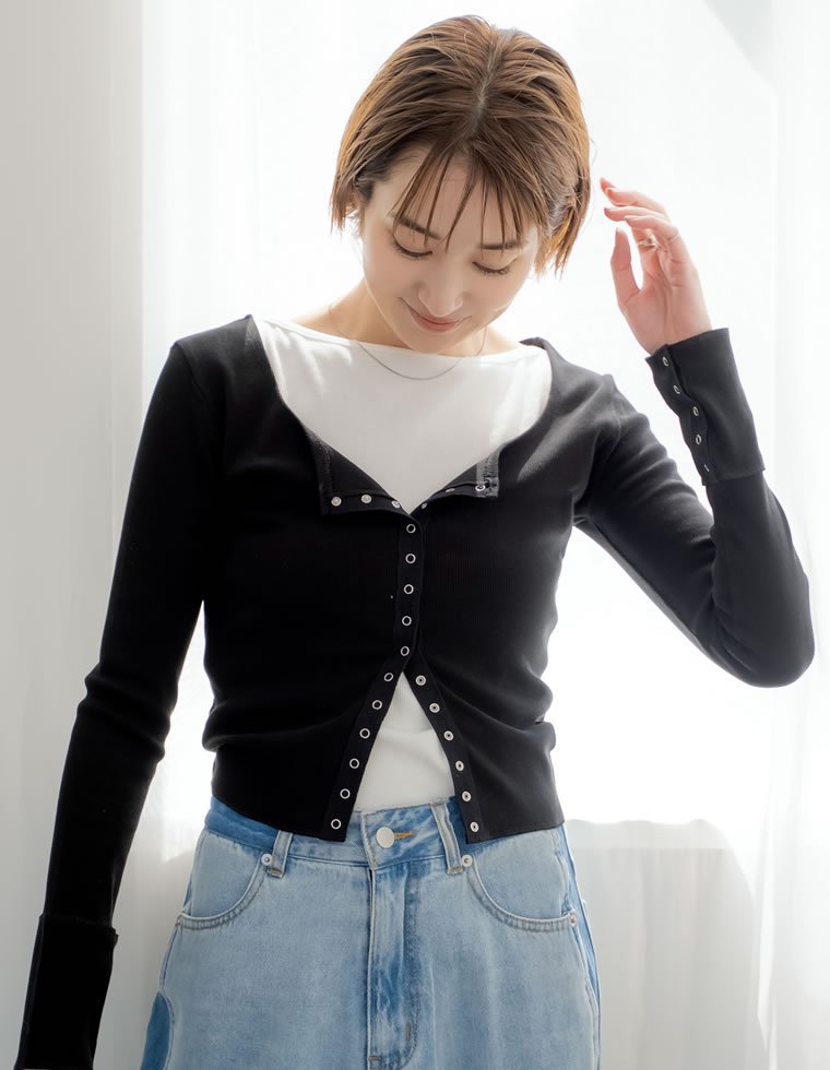 【SALE／30%OFF】Re:EDIT リブカットソースナップボタンカーディガン リエディ トップス カットソー・Tシャツ レッド ホワイト ブラック stylife-15117552 Rakuten Fashion パッケージ画像