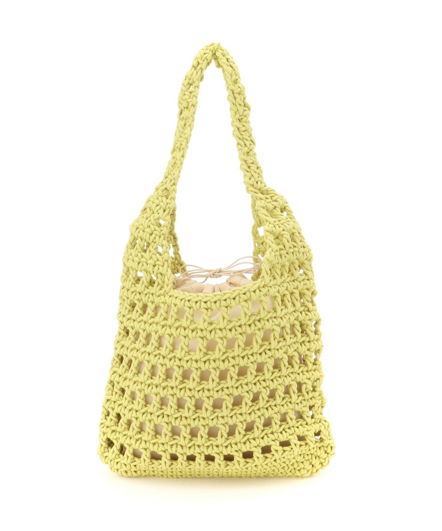 Liaa Liaa/(W)巾着付き 編みバッグ ミニョントレフル ルームヨンマルサンセレクティッド バッグ トートバッグ ホワイト イエロー ブラウン ブラック