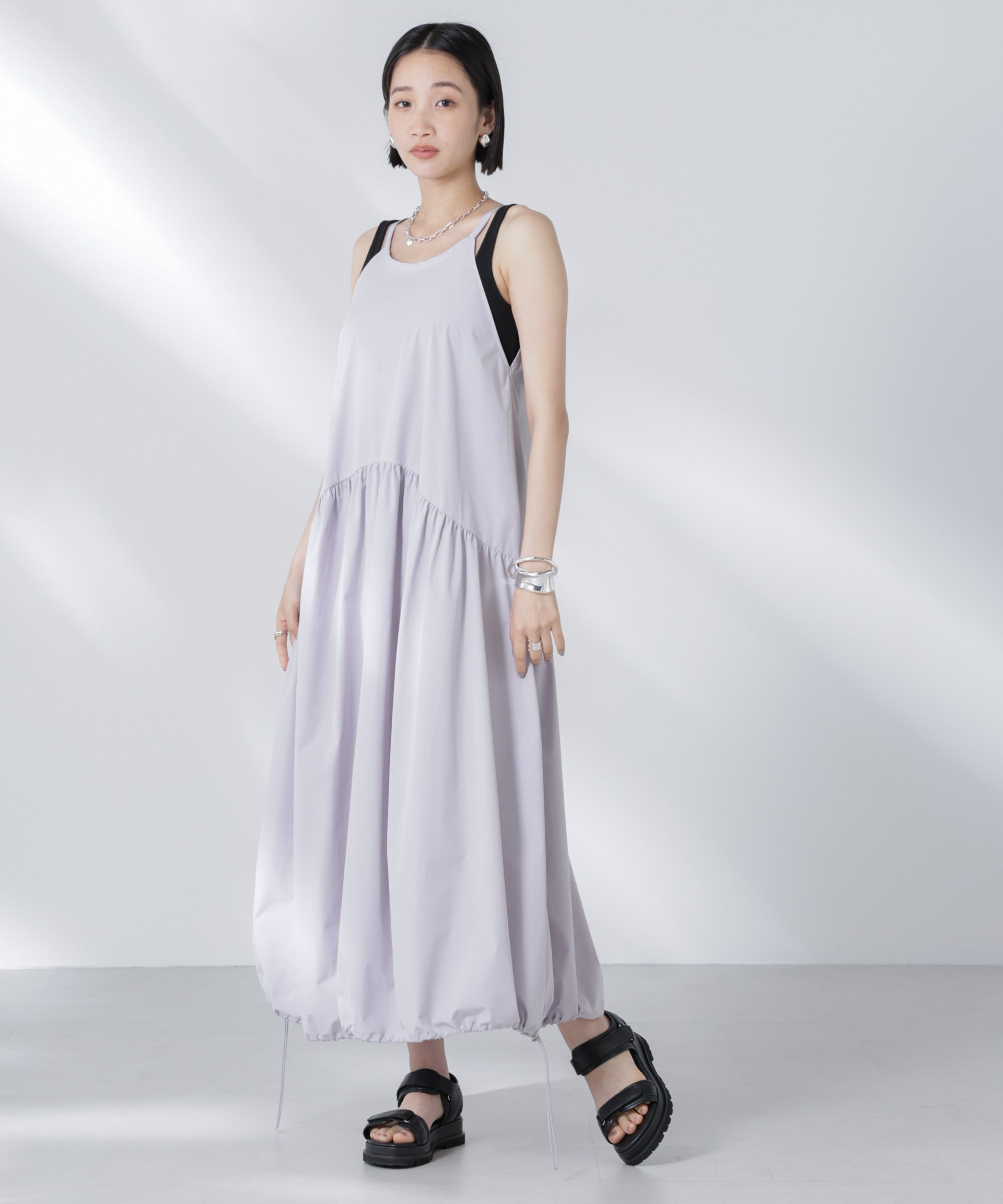 【SALE／50%OFF】NANO universe アメスリバルーンワンピース ナノユニバース ワンピース・ドレス ワンピース ブラック グレー カーキグリーン stylife-15145722 Rakuten Fashion サンプル画像3