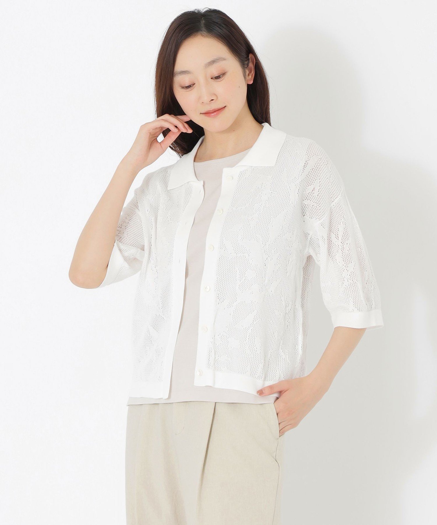 乐天商城 - 【SALE／45%OFF】S.ESSENTIALS ジャカードニットカーディガン エス エッセンシャルズ トップス ニット ホワイト ブラック レッド【送料無料】