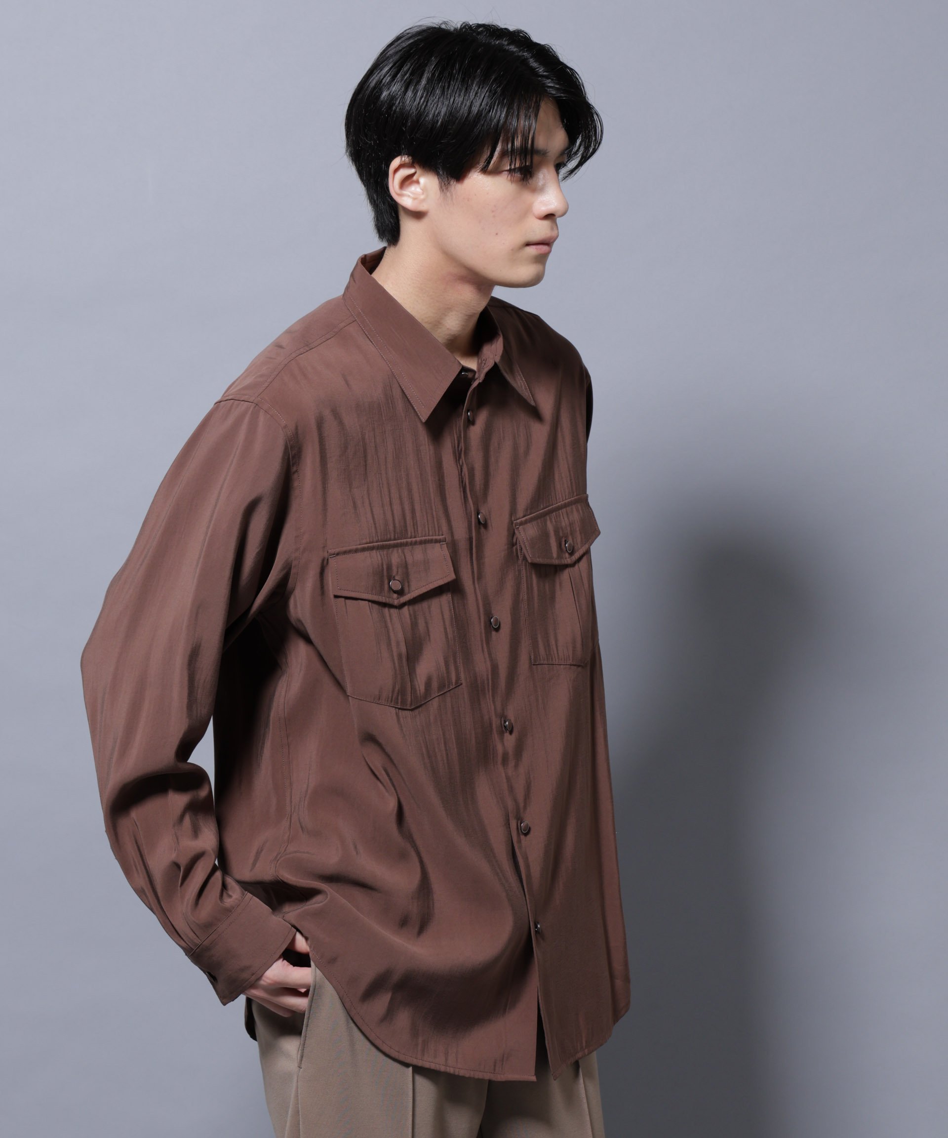 【SALE／50 OFF】NANO universe ヴィンテージライクレーヨンフィブリルシャツ ナノユニバース トップス シャツ ブラウス グレー ブラウン【送料無料】