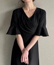 【SALE/24%OFF】JUNOAH カシュクールドレープワンピース ジュノア ワンピース・ドレス ワンピース グレー ブラック ネイビー【送料無料】
