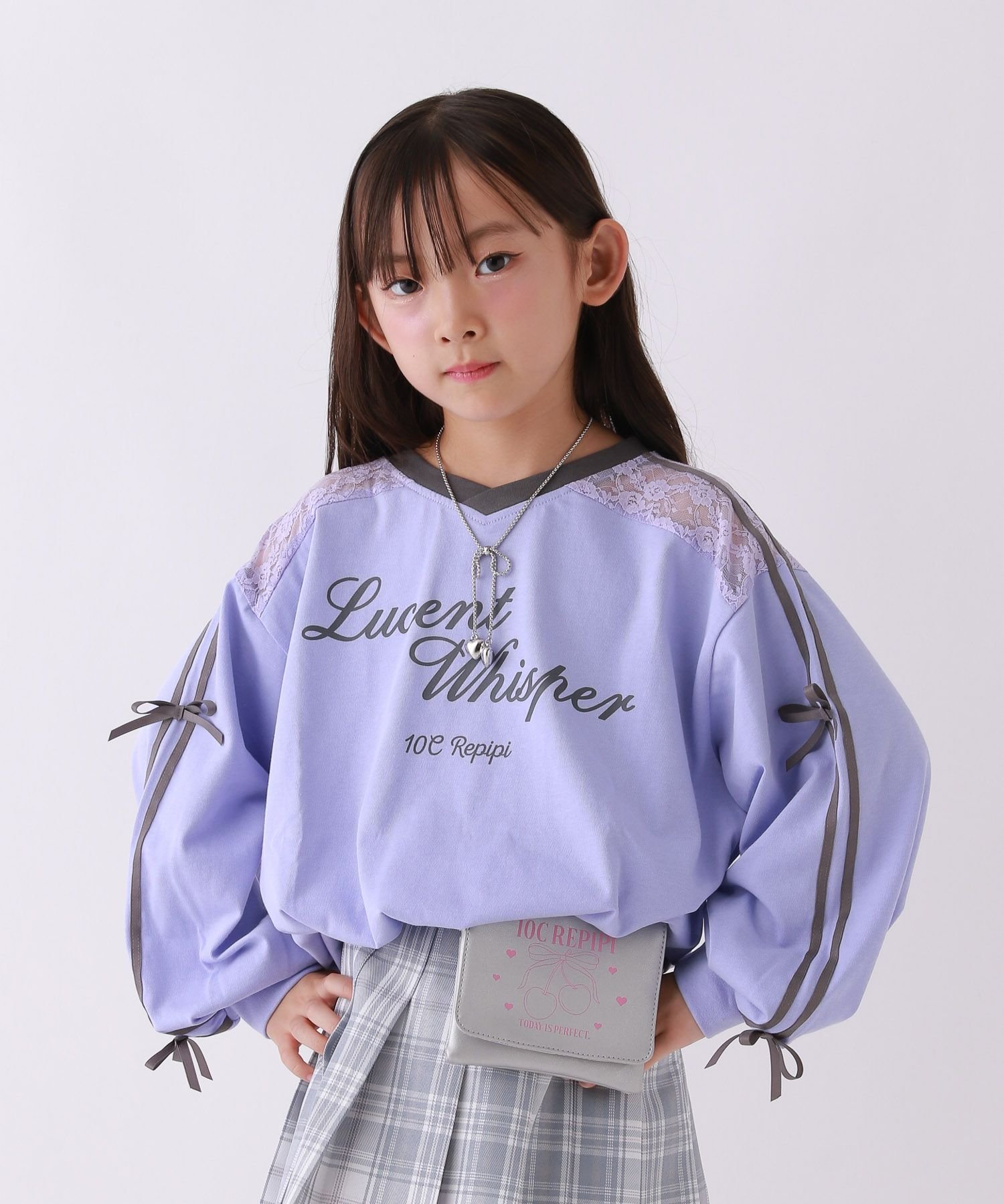 10C REPIPI 【10C REPIPI】レースリボンロンT レピピアルマリオ トップス カットソー・Tシャツ ホワイト ブラック パープルのサムネイル