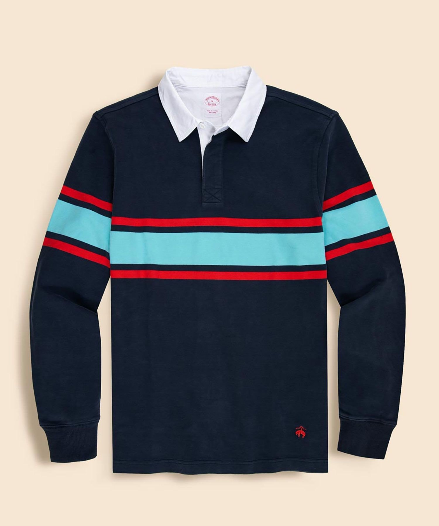 【SALE／45%OFF】BROOKS BROTHERS コットンジャージー GFロゴ チェストストライプ ラグビーシャツ ブルックス ブラザーズ トップス ポロシャツ ネイビー ホワイト【送料無料】