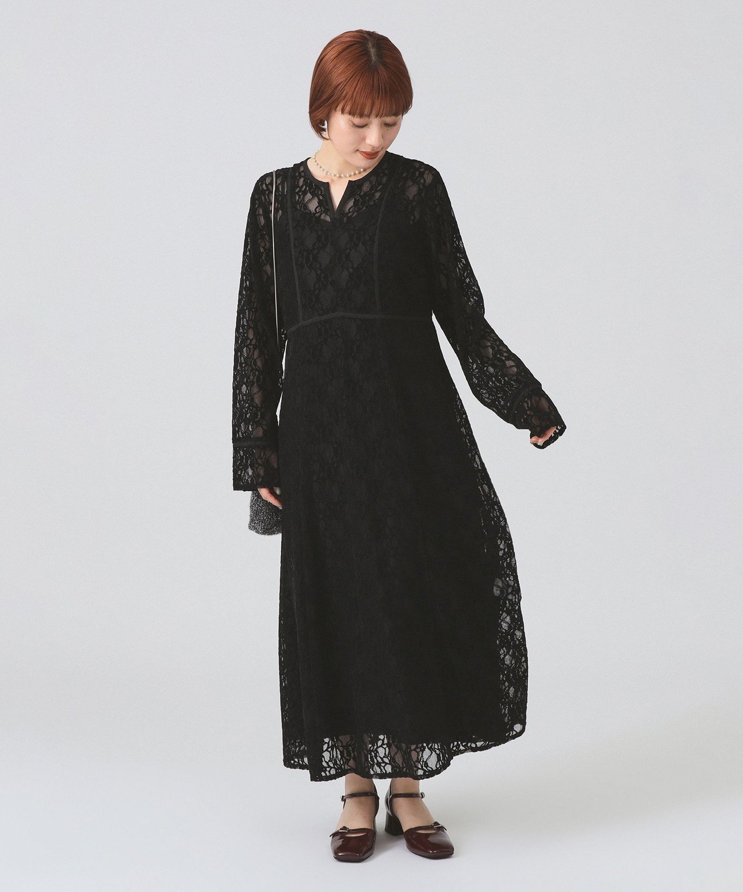 Ray BEAMS 【きれいめ/ロング丈/オケージョン/2次会/パーティー/25AW】レース キーネック ワンピース ビームス ウイメン ワンピース・ドレス その他のワンピース・ドレス ブラック ホワイト【送料無料】