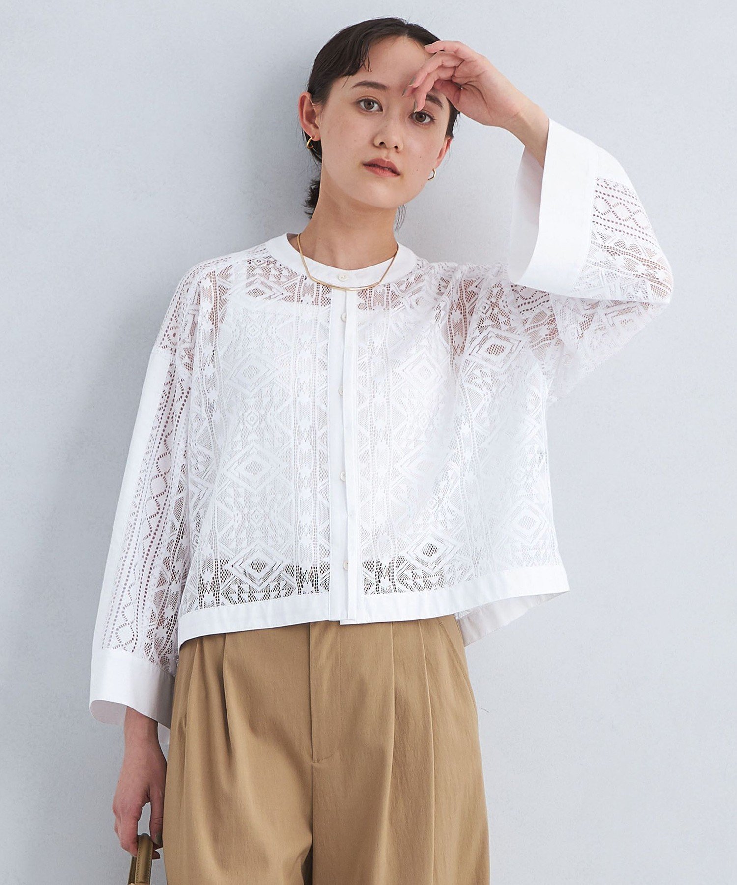 【SALE／30%OFF】UNITED ARROWS green label relaxing ジオメトリック レース ブラウス ユナイテッドアローズ アウトレット トップス シャツ・ブラウス イエロー ブラック ホワイト【送料無料】のサムネイル