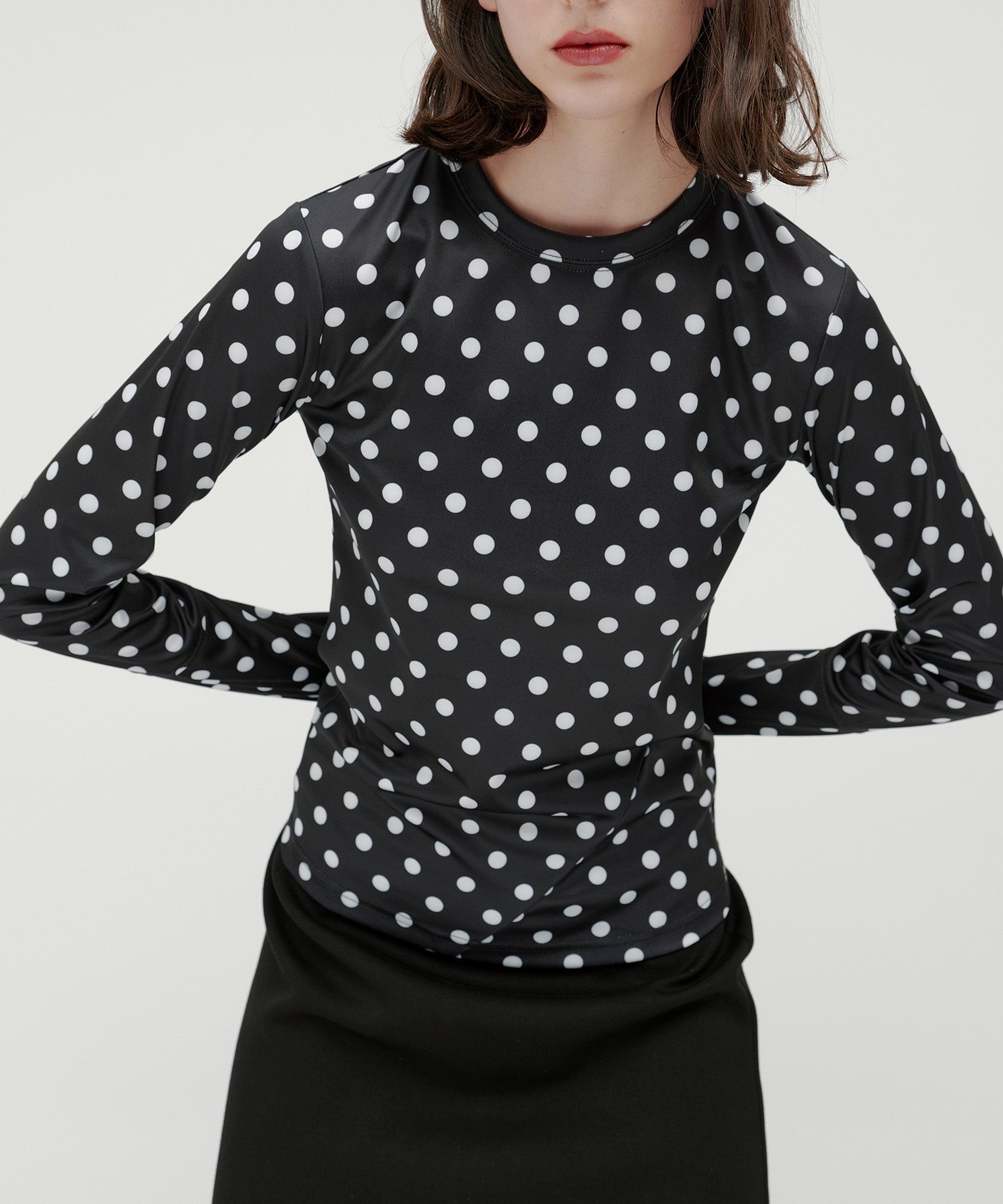 kiehtova kiehtova/SLEEK DOT TOPS/シアー ドット トップス KTWR47 セットアップセブン トップス カットソー・Tシャツ ホワイト ブラック【送料無料】