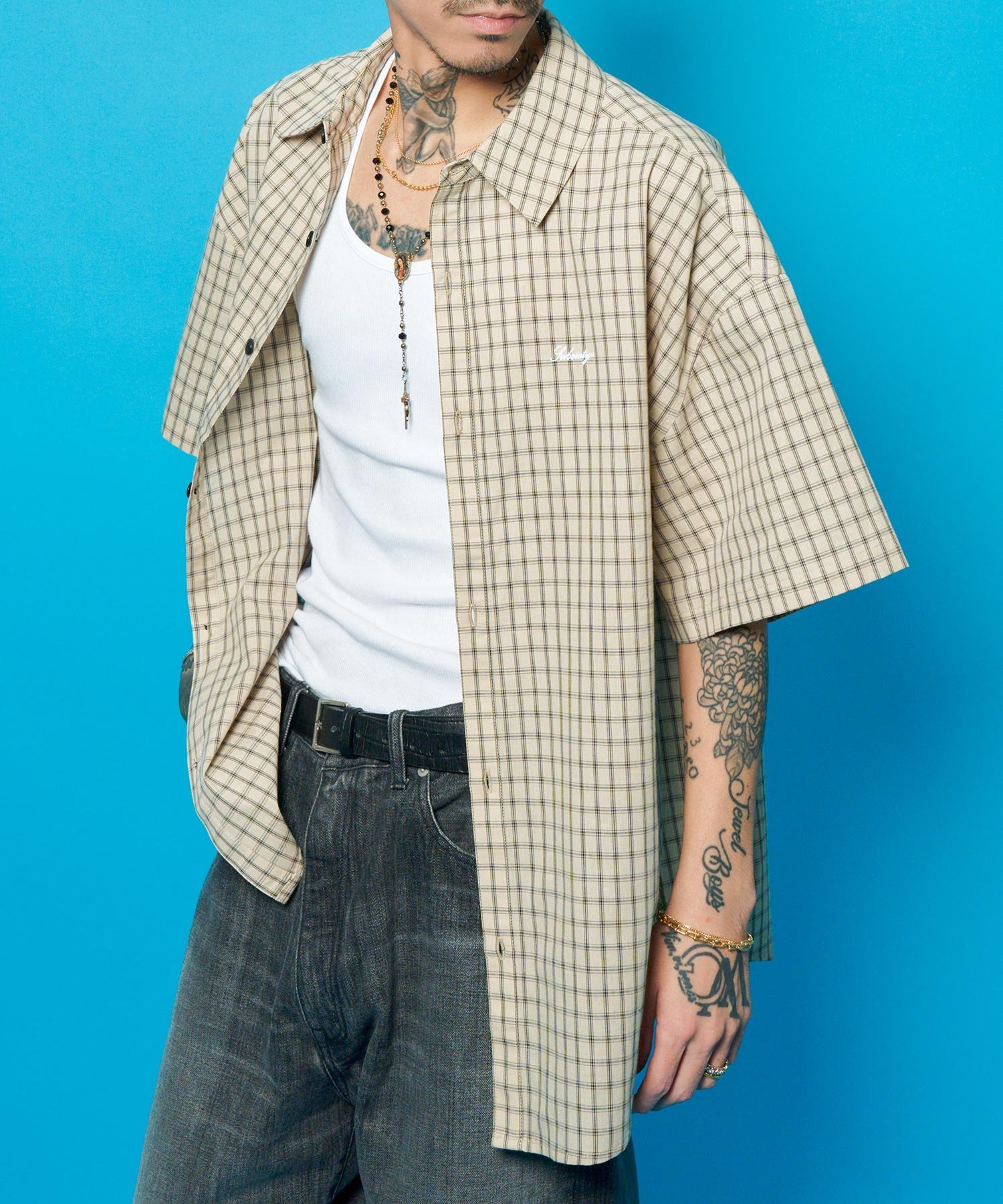 Subciety Essentials Essential check shirt サブサエティ トップス シャツ・ブラウス ブラック ホワイト ブラウン