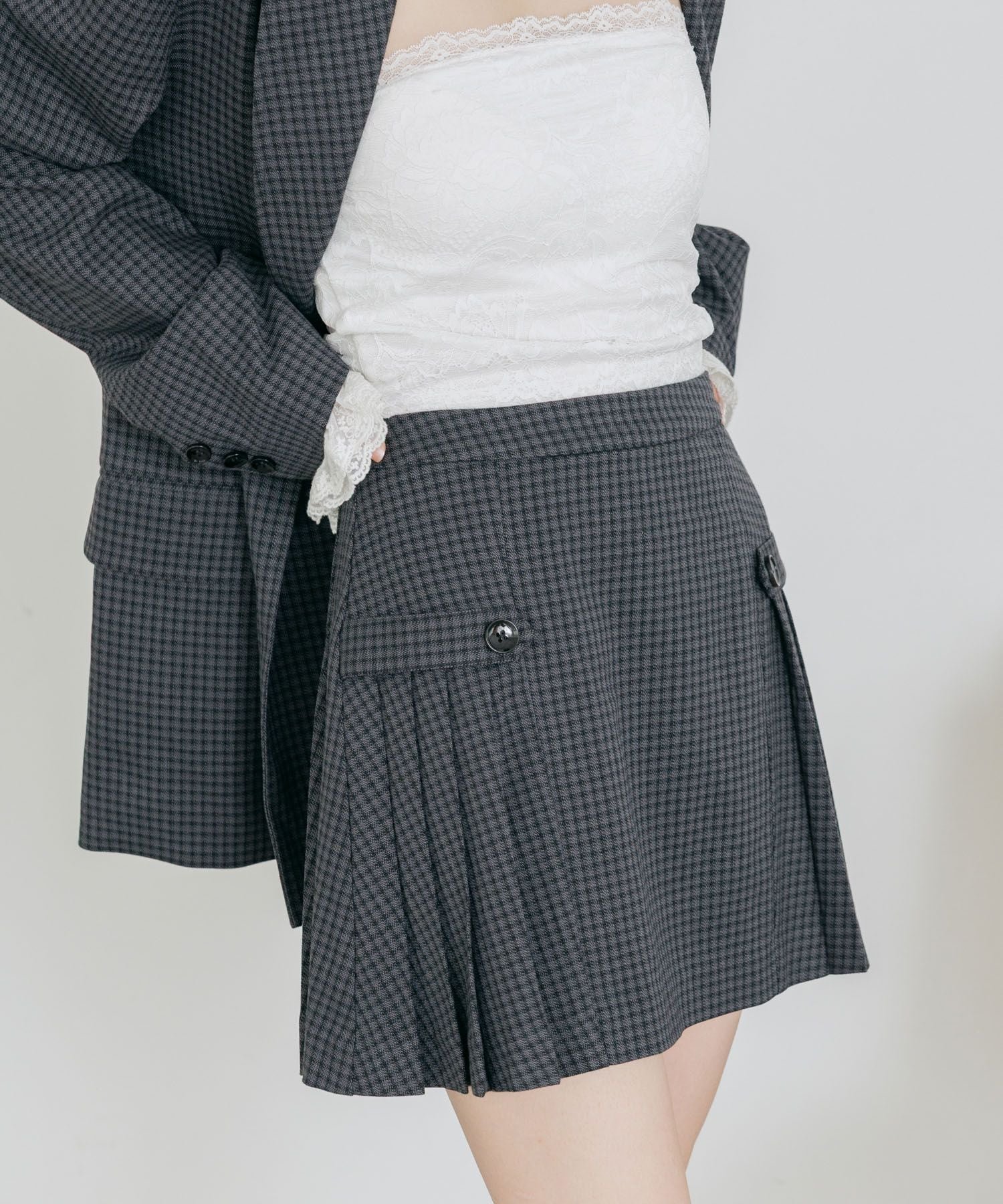 Heather サイドプリーツミニスカート ヘザー スカート ミニスカート グレー ブラウン ベージュ