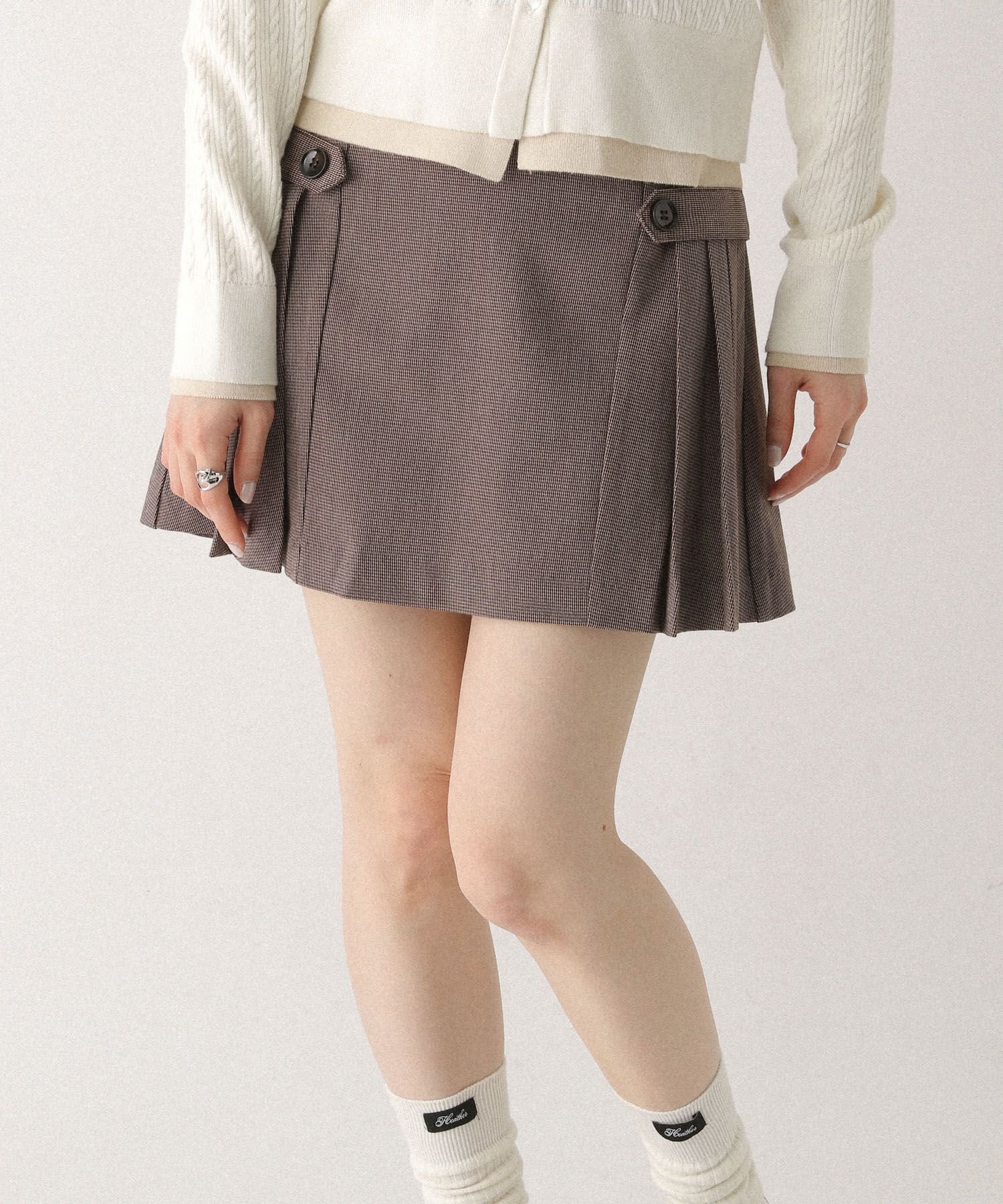 Heather サイドプリーツミニスカート ヘザー スカート ミニスカート グレー ブラウン ベージュ