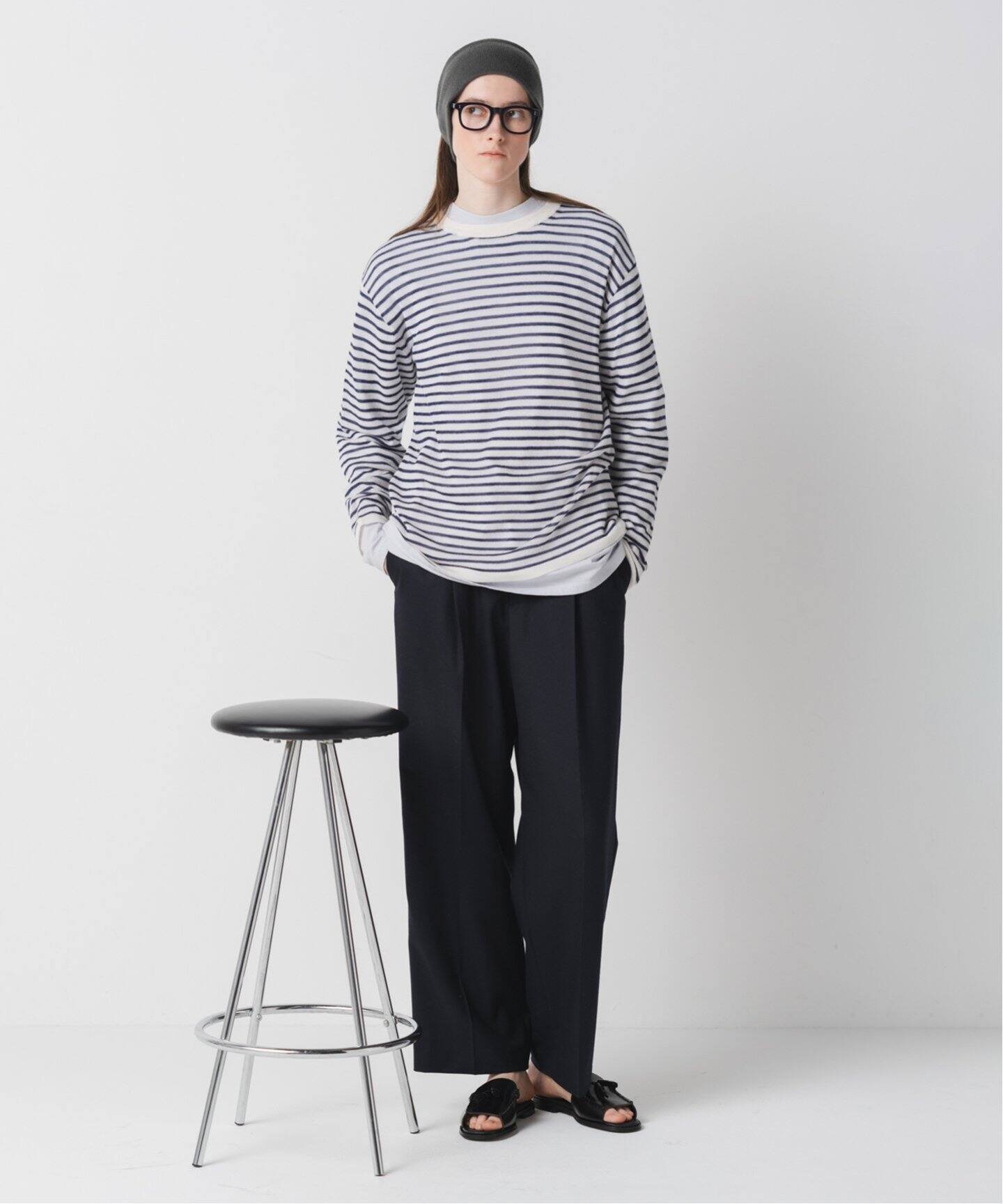 CALMER CANONICO ワイドパンツ スピックアンドスパン パンツ スラックス・ドレスパンツ ネイビー グレー【送料無料】