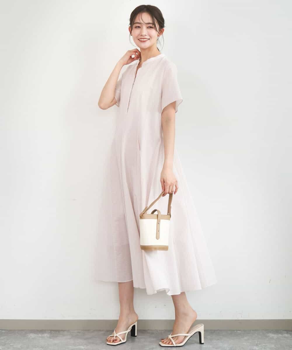 MK MICHEL KLEIN [洗える]サッカー調ウエスト切り替えワンピース エムケーミッシェルクラン ワンピース・ドレス ワンピース ピンク ブラウン