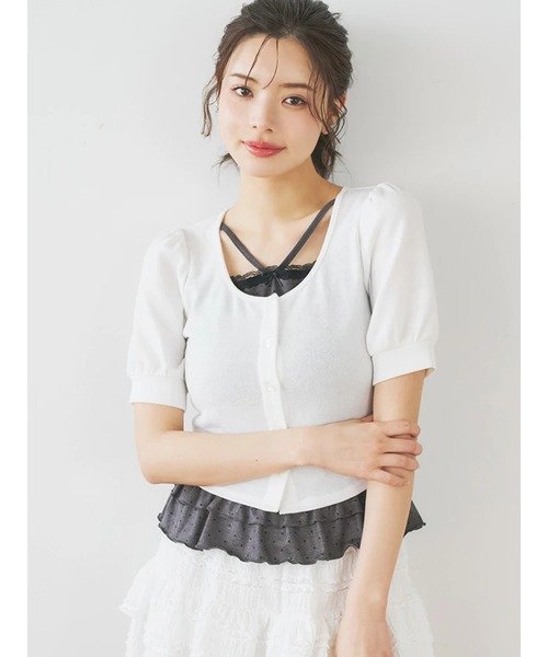Ludic Park リボンレースレイヤード風フリルトップス ルディックパーク トップス カットソー・Tシャツ ホワイト