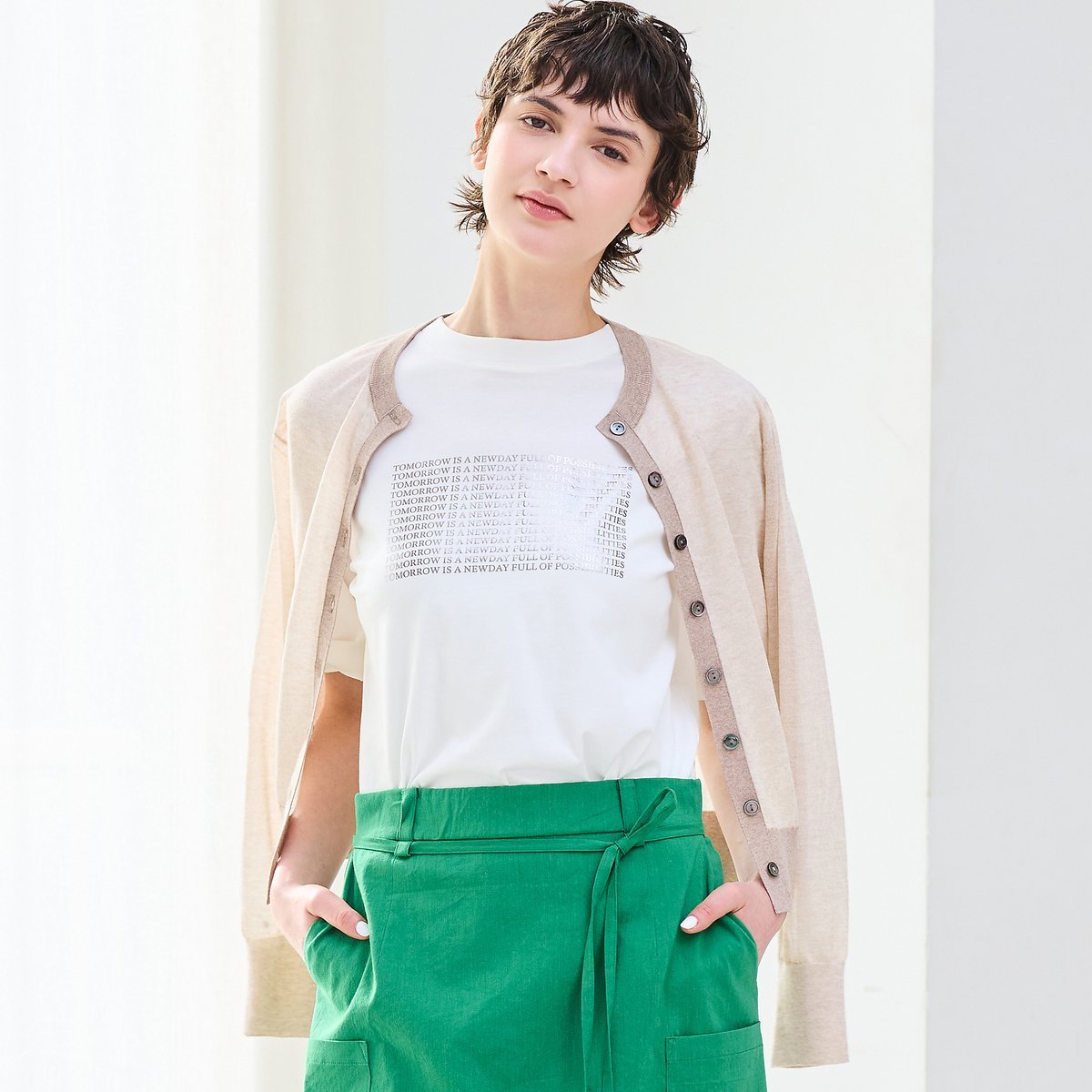 【SALE／30%OFF】R-ISM 【吸湿・清涼感・洗える】シアーニットクルーカーディガン リズム トップス カーディガン ブルー ベージュ【送料無料】