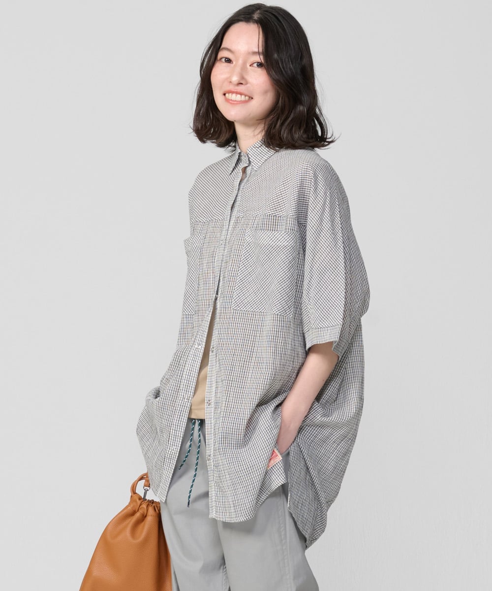 KRIFF MAYER (W)スズシゲワイドシアーシャツ クリフメイヤー トップス シャツ・ブラウス オレンジ ネイビー ホワイト